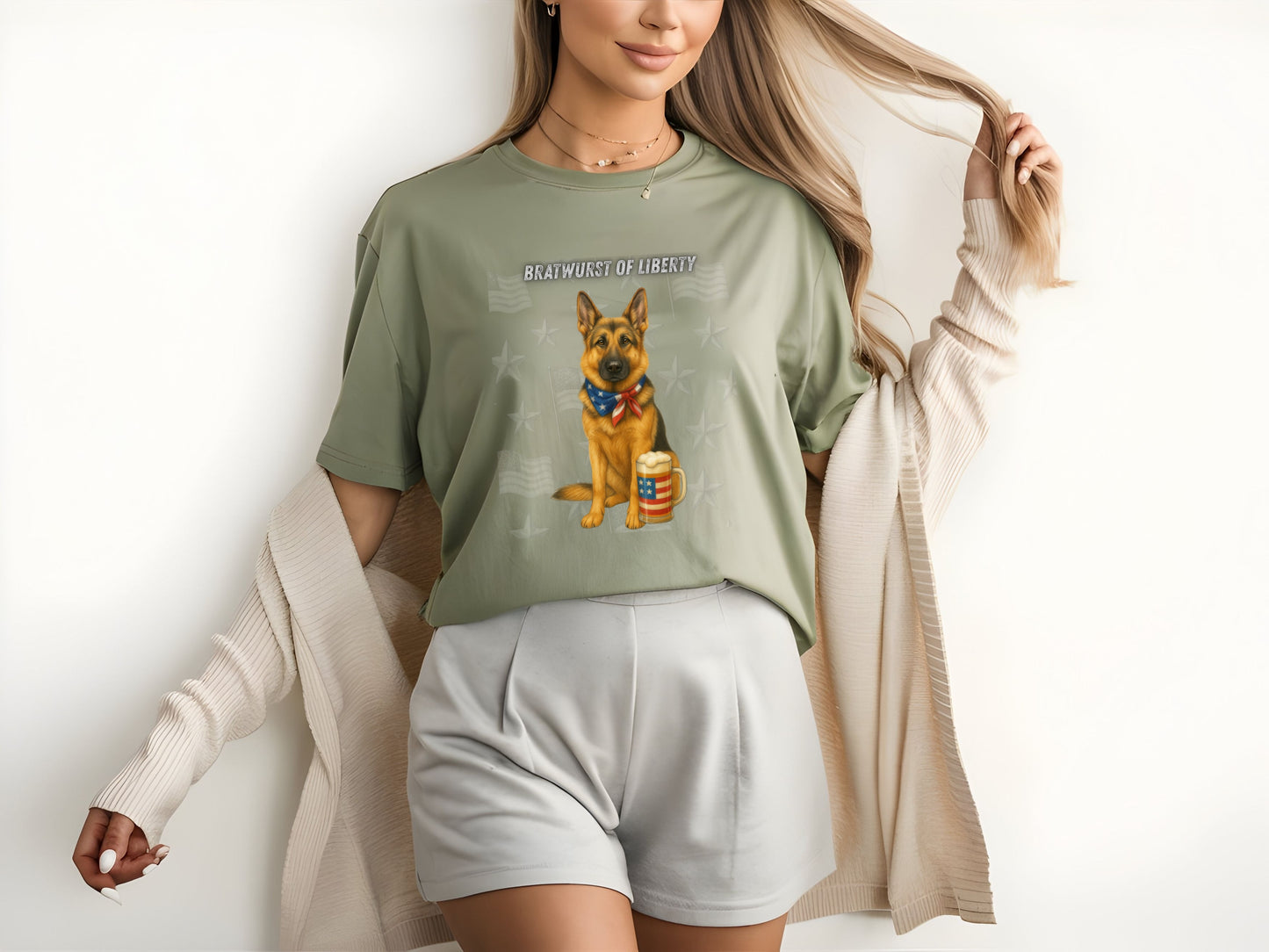 German Shepherd Patriotic Unisex T-Shirt - 4th of July Funny Dog Shirt -USA Flag - American Pride Pet Tee Great Gift
