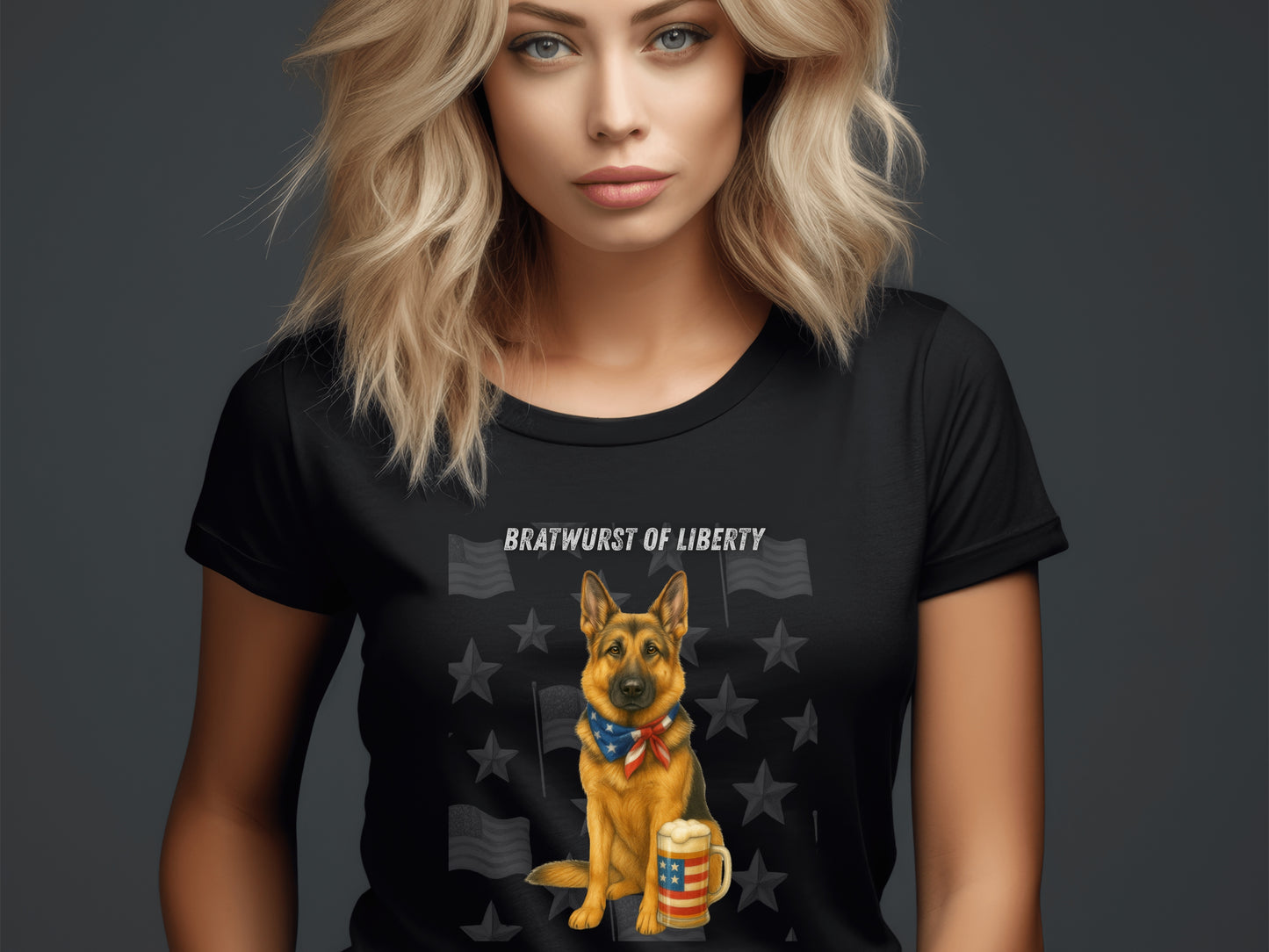 German Shepherd Patriotic Unisex T-Shirt - 4th of July Funny Dog Shirt -USA Flag - American Pride Pet Tee Great Gift