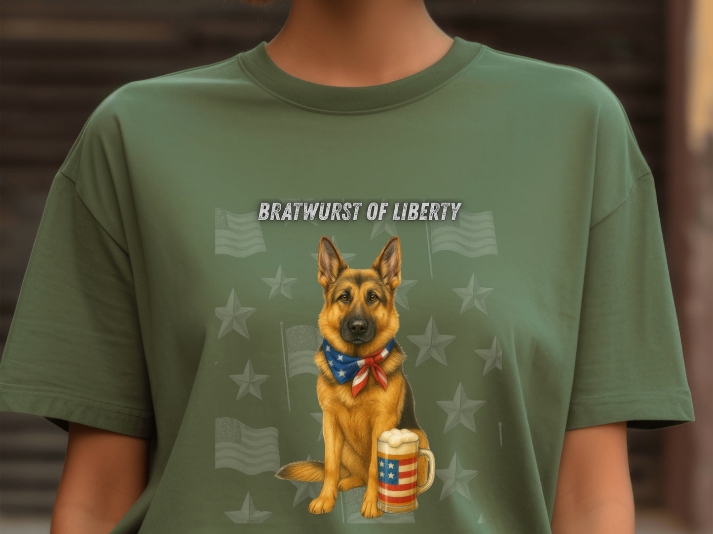 German Shepherd Patriotic Unisex T-Shirt - 4th of July Funny Dog Shirt -USA Flag - American Pride Pet Tee Great Gift