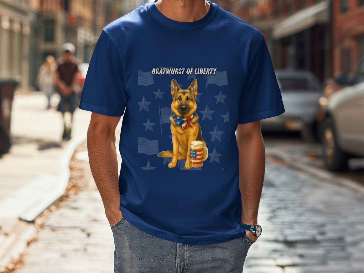 German Shepherd Patriotic Unisex T-Shirt - 4th of July Funny Dog Shirt -USA Flag - American Pride Pet Tee Great Gift