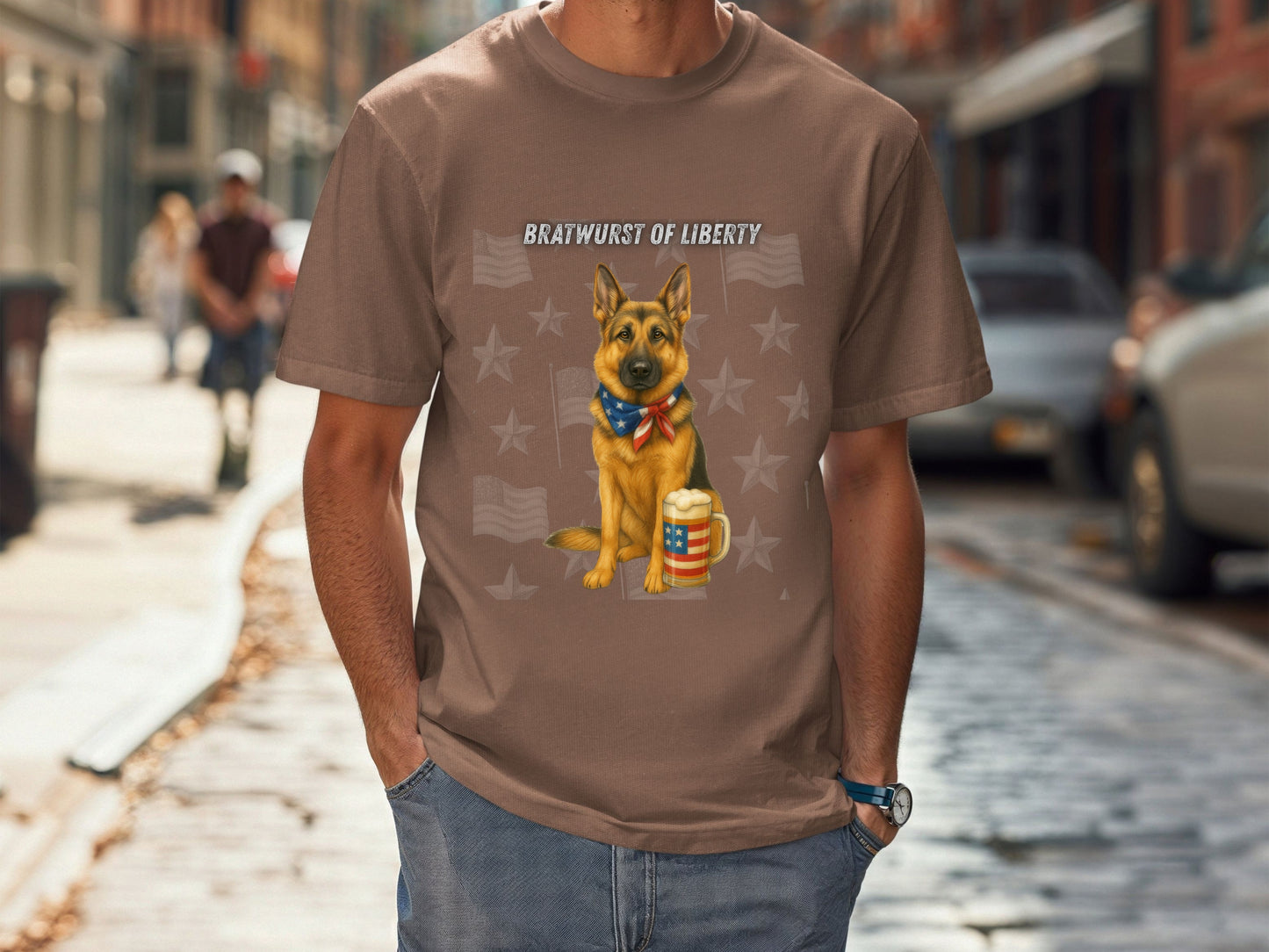 German Shepherd Patriotic Unisex T-Shirt - 4th of July Funny Dog Shirt -USA Flag - American Pride Pet Tee Great Gift