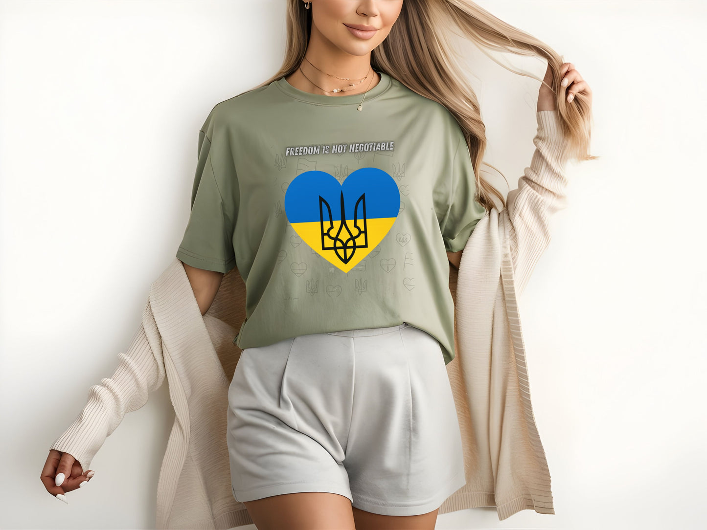 Freedom Is Not Negotiable Shirt - Ukrainian Flag Heart with Tryzub- Support Ukraine T-Shirt - Blue and Yellow Patriotic Tee