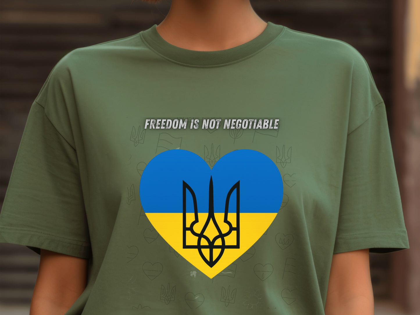 Freedom Is Not Negotiable Shirt - Ukrainian Flag Heart with Tryzub- Support Ukraine T-Shirt - Blue and Yellow Patriotic Tee
