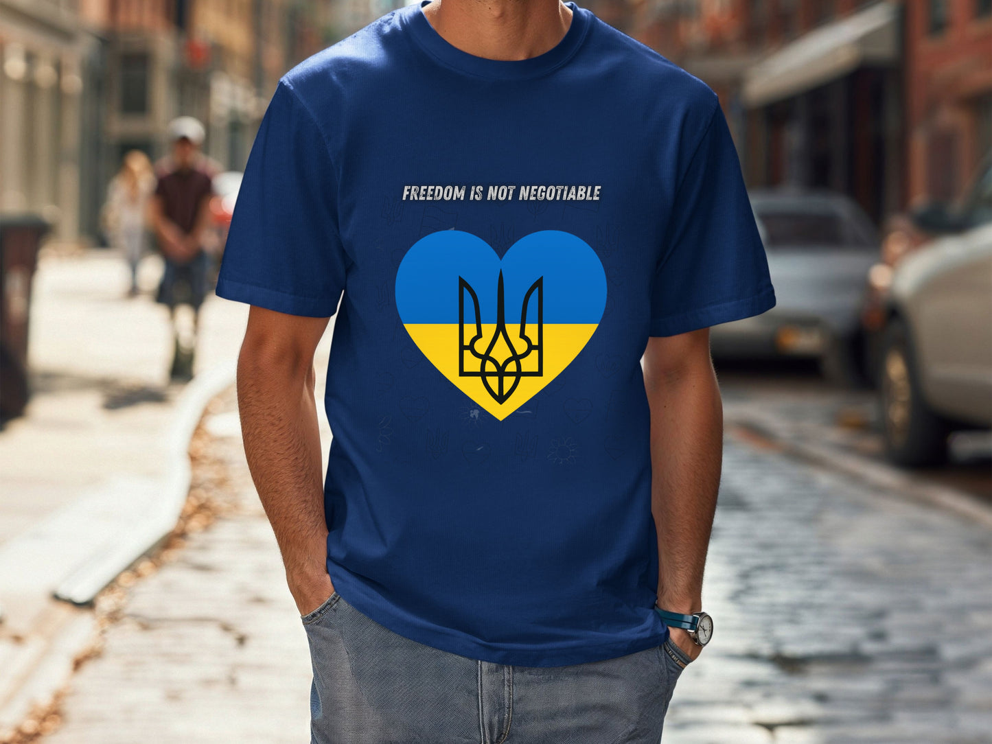 Freedom Is Not Negotiable Shirt - Ukrainian Flag Heart with Tryzub- Support Ukraine T-Shirt - Blue and Yellow Patriotic Tee