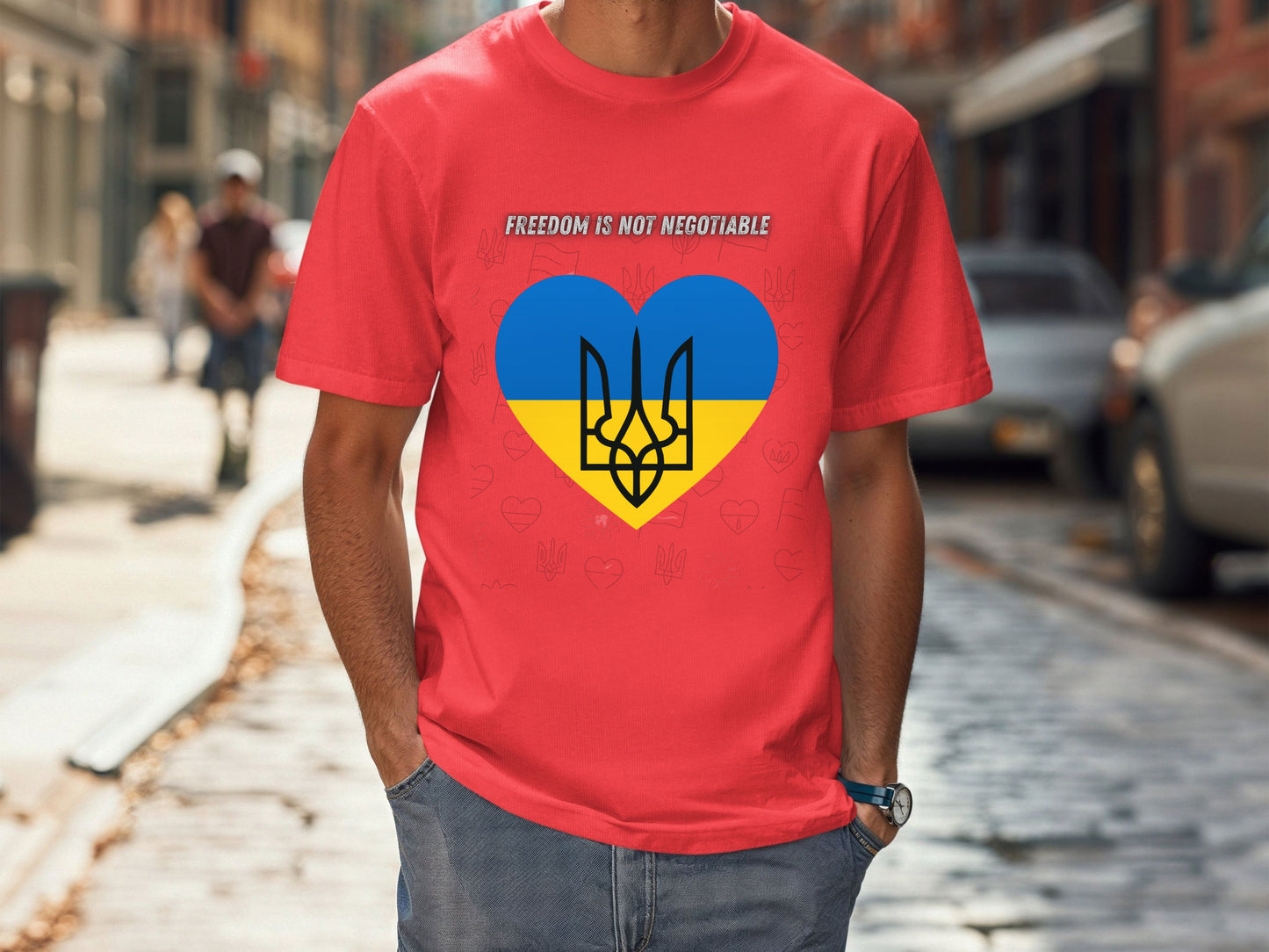 Freedom Is Not Negotiable Shirt - Ukrainian Flag Heart with Tryzub- Support Ukraine T-Shirt - Blue and Yellow Patriotic Tee