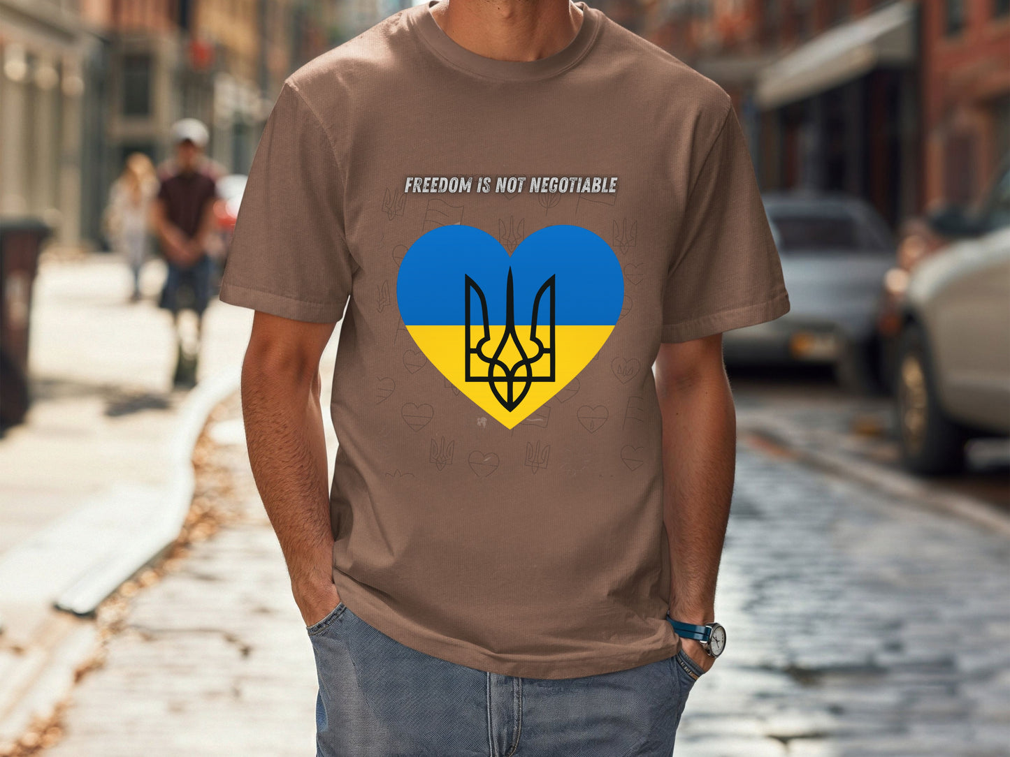 Freedom Is Not Negotiable Shirt - Ukrainian Flag Heart with Tryzub- Support Ukraine T-Shirt - Blue and Yellow Patriotic Tee