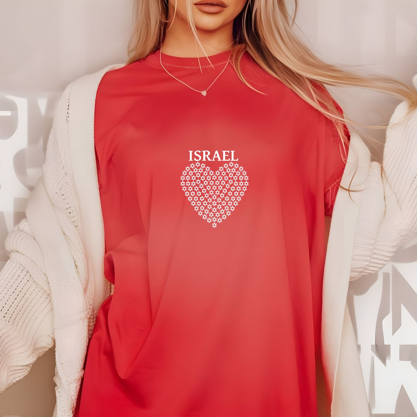 Heart of Israel - Star Heart Unisex Shirt - Patriotic Blue Lettering Design-Support Israel Apparel - Stars of David Tee -Stand with Israel