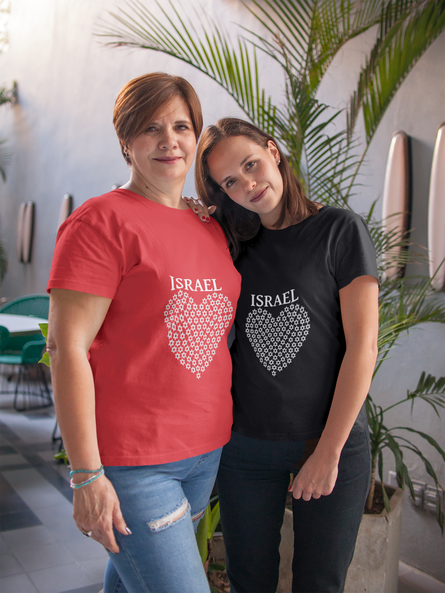 Heart of Israel - Star Heart Unisex Shirt - Patriotic Blue Lettering Design-Support Israel Apparel - Stars of David Tee -Stand with Israel