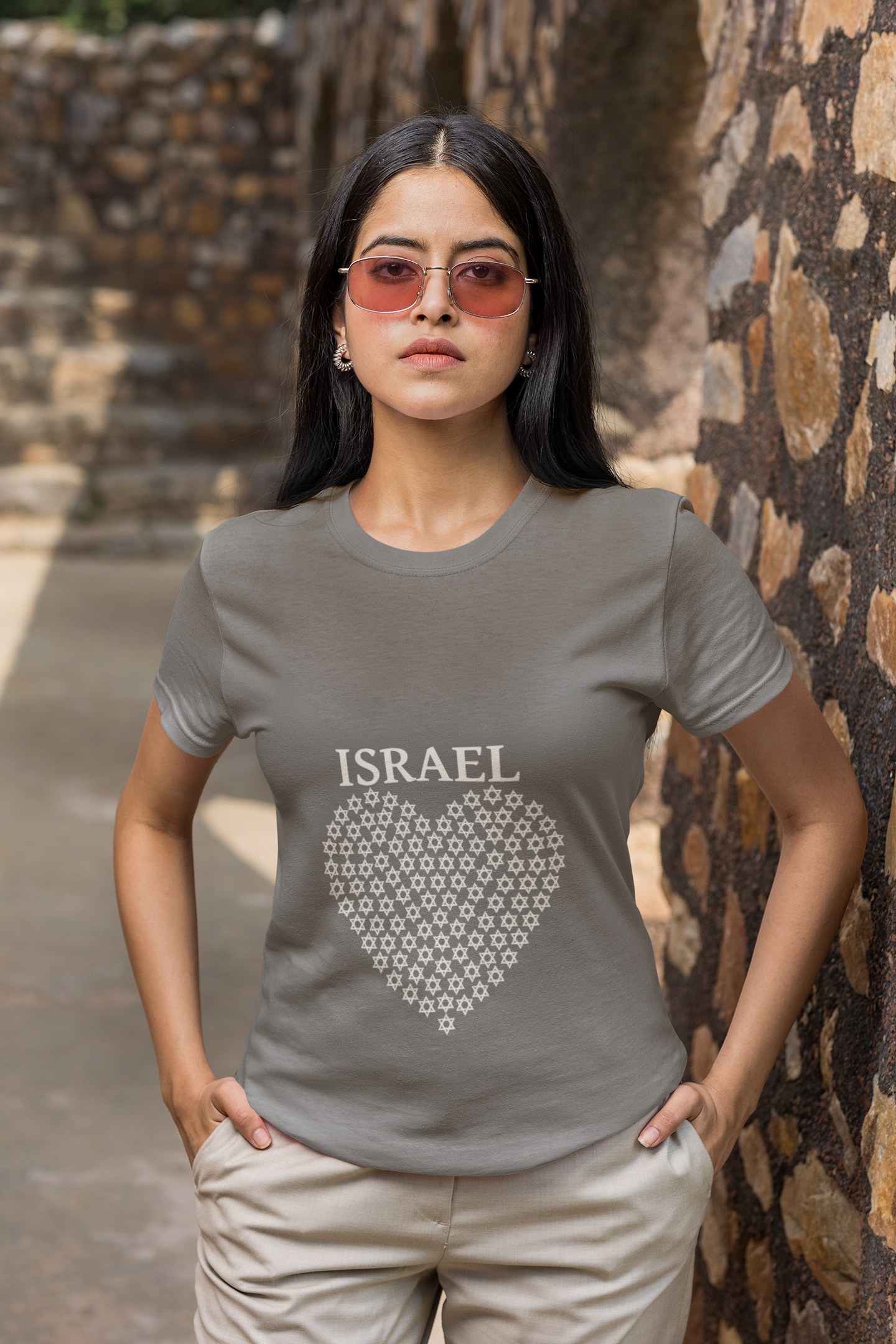 Heart of Israel - Star Heart Unisex Shirt - Patriotic Blue Lettering Design-Support Israel Apparel - Stars of David Tee -Stand with Israel