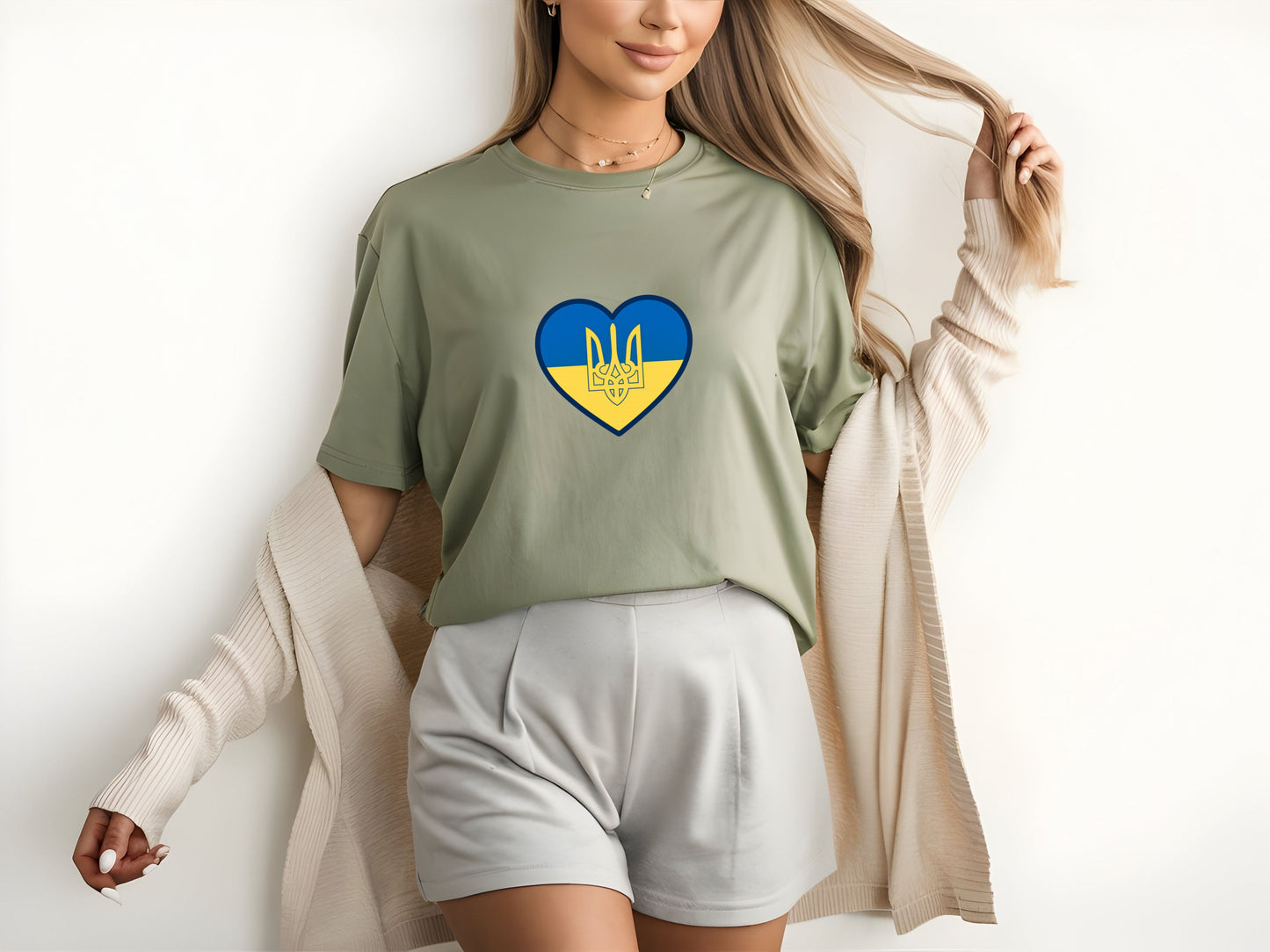 Ukrainian Flag Heart with Tryzub - Support Ukraine T-Shirt - Blue and Yellow Patriotic Tee