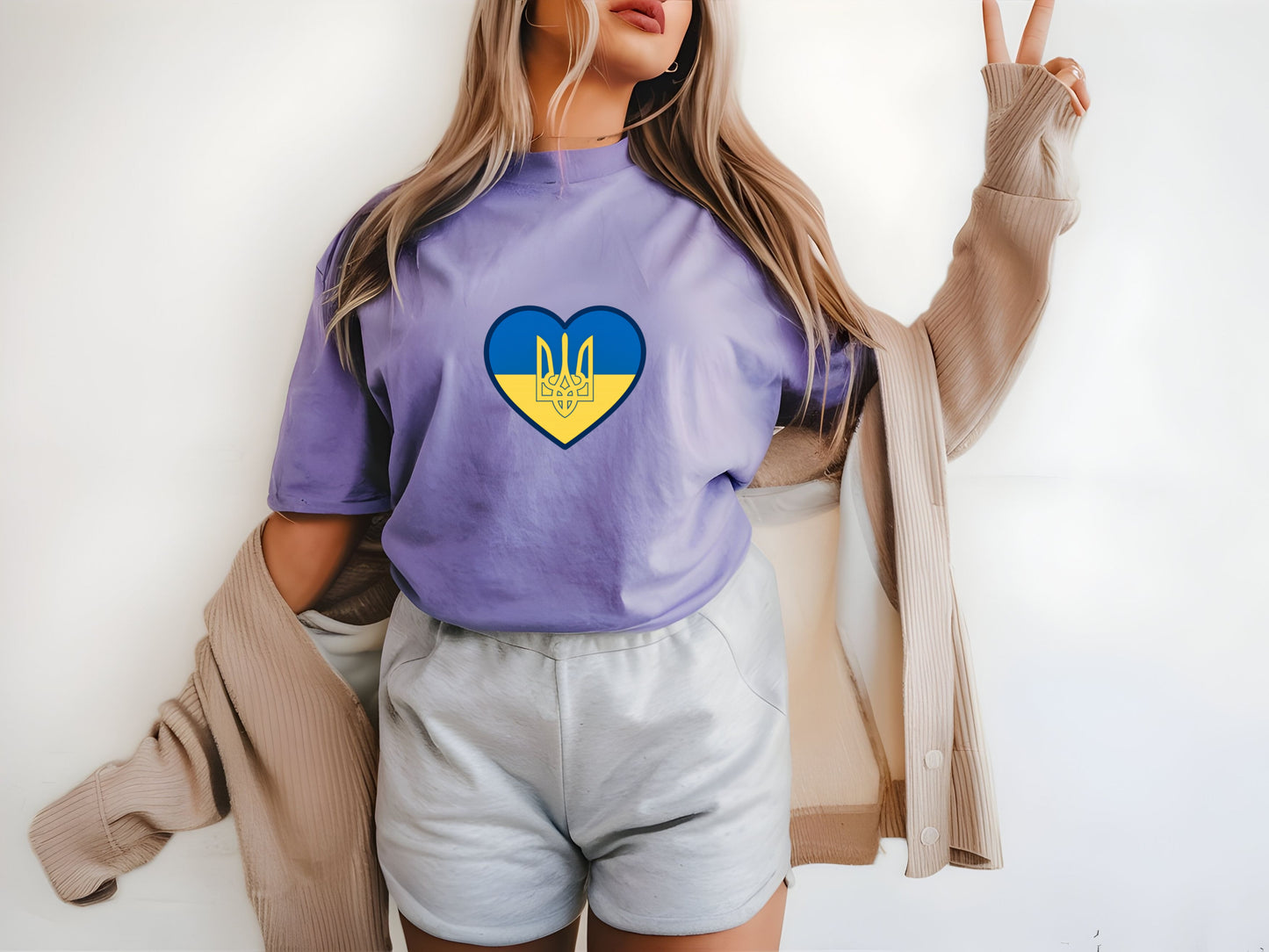 Ukrainian Flag Heart with Tryzub - Support Ukraine T-Shirt - Blue and Yellow Patriotic Tee