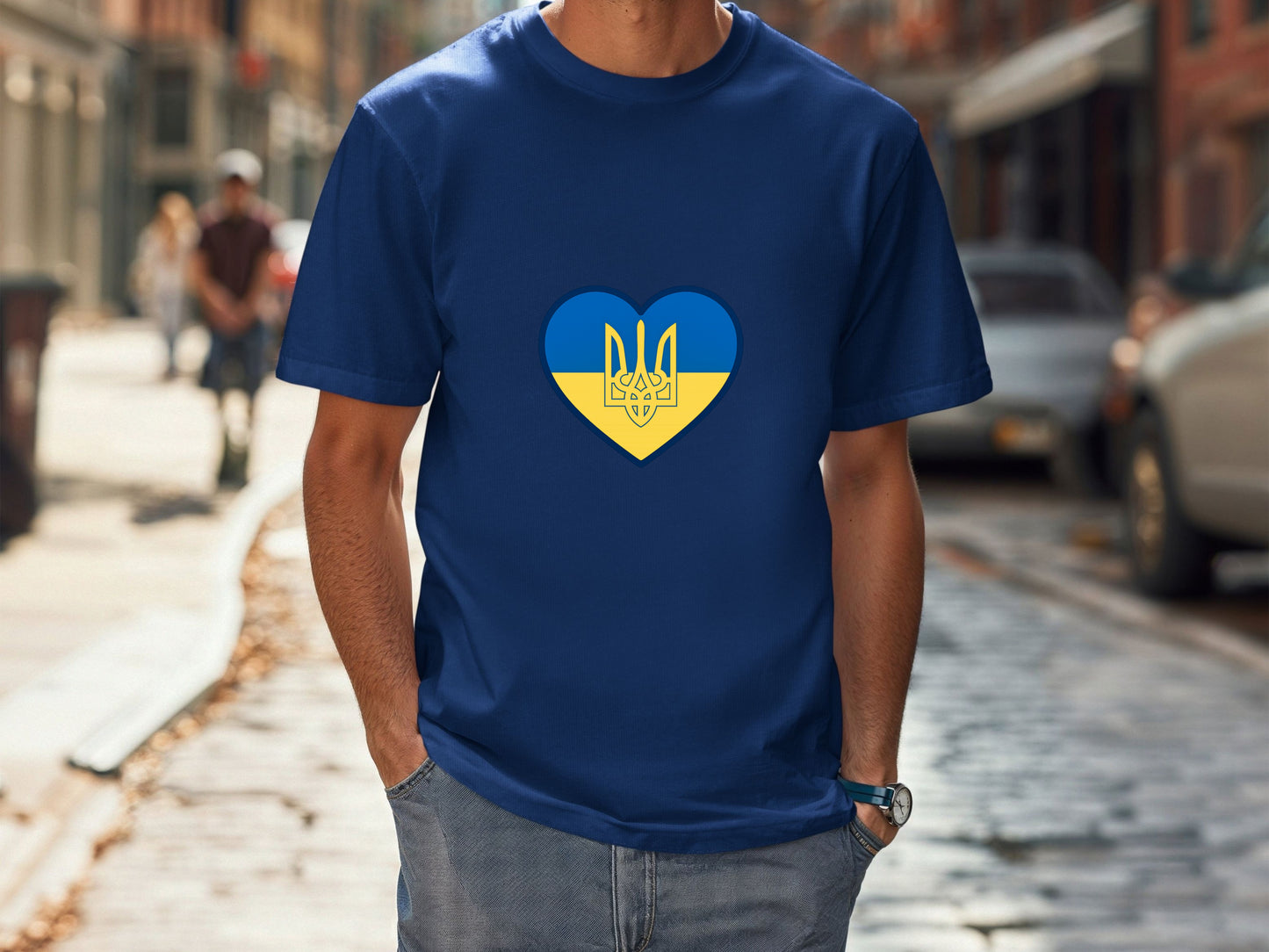 Ukrainian Flag Heart with Tryzub - Support Ukraine T-Shirt - Blue and Yellow Patriotic Tee