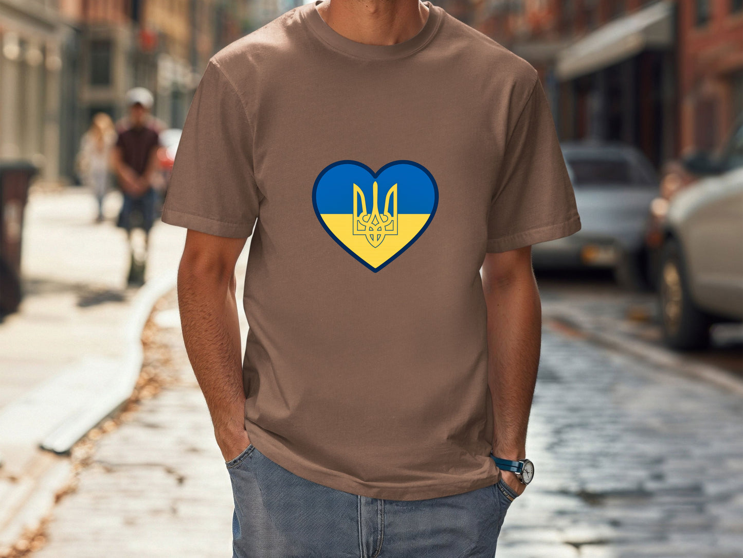 Ukrainian Flag Heart with Tryzub - Support Ukraine T-Shirt - Blue and Yellow Patriotic Tee