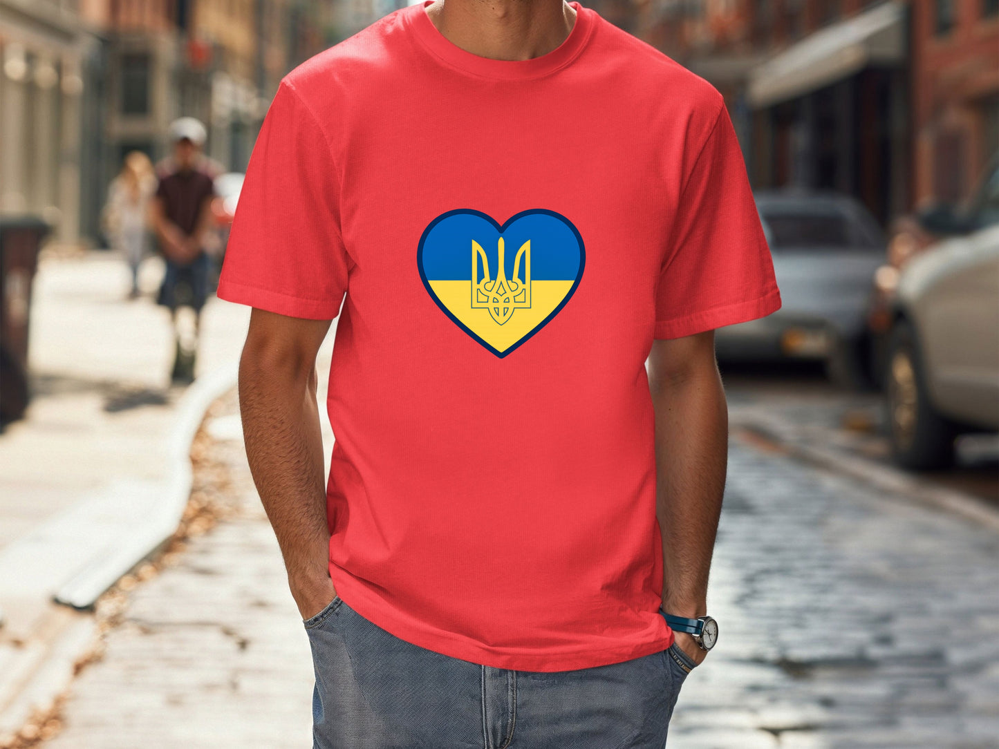 Ukrainian Flag Heart with Tryzub - Support Ukraine T-Shirt - Blue and Yellow Patriotic Tee