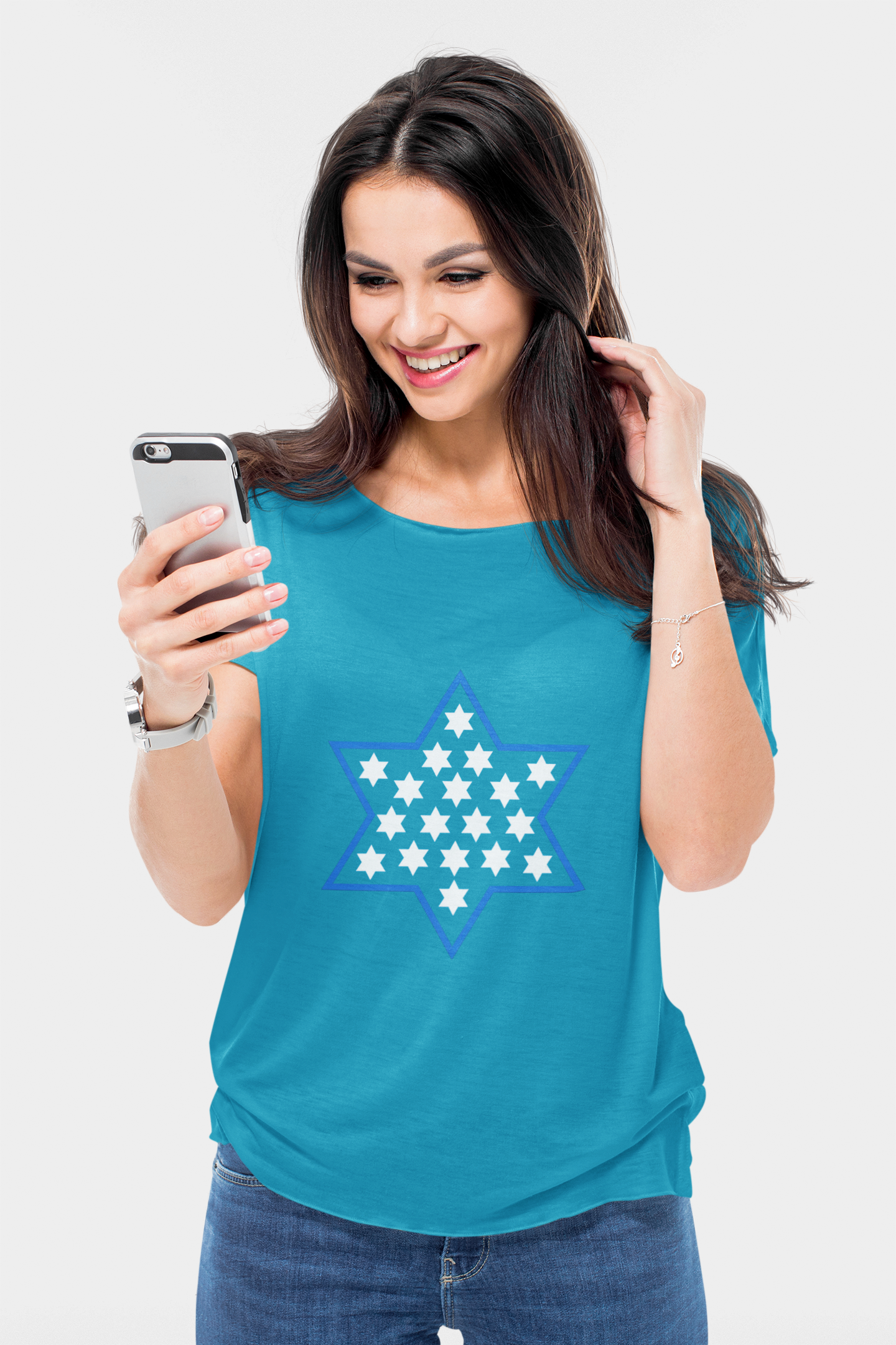 Stylish Unisex Heavy Cotton Modern Magen David Mosaic T-Shirt-Clean Star of David Design in Multiple Colors-Stand with Israel