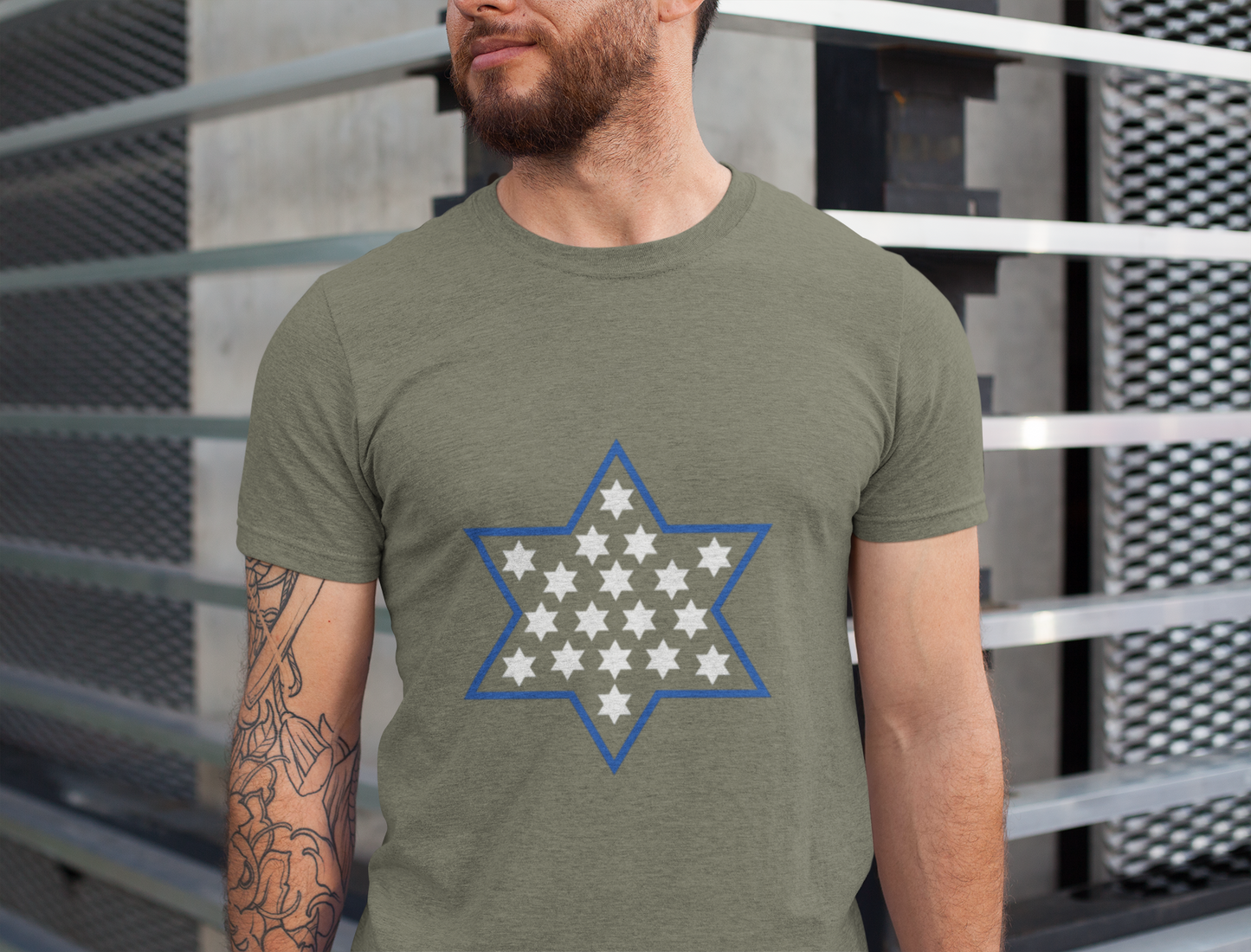 Stylish Unisex Heavy Cotton Modern Magen David Mosaic T-Shirt-Clean Star of David Design in Multiple Colors-Stand with Israel
