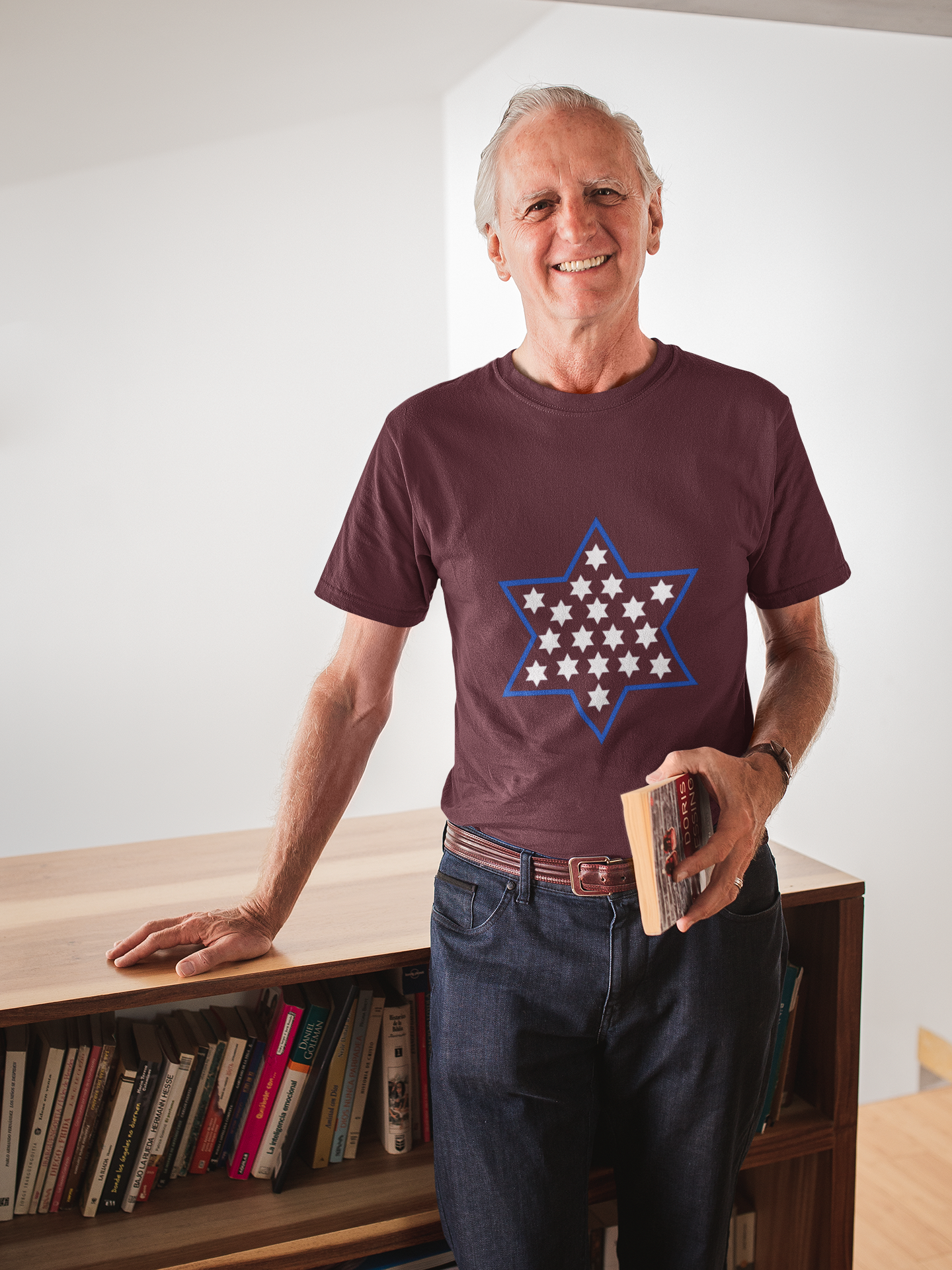 Stylish Unisex Heavy Cotton Modern Magen David Mosaic T-Shirt-Clean Star of David Design in Multiple Colors-Stand with Israel