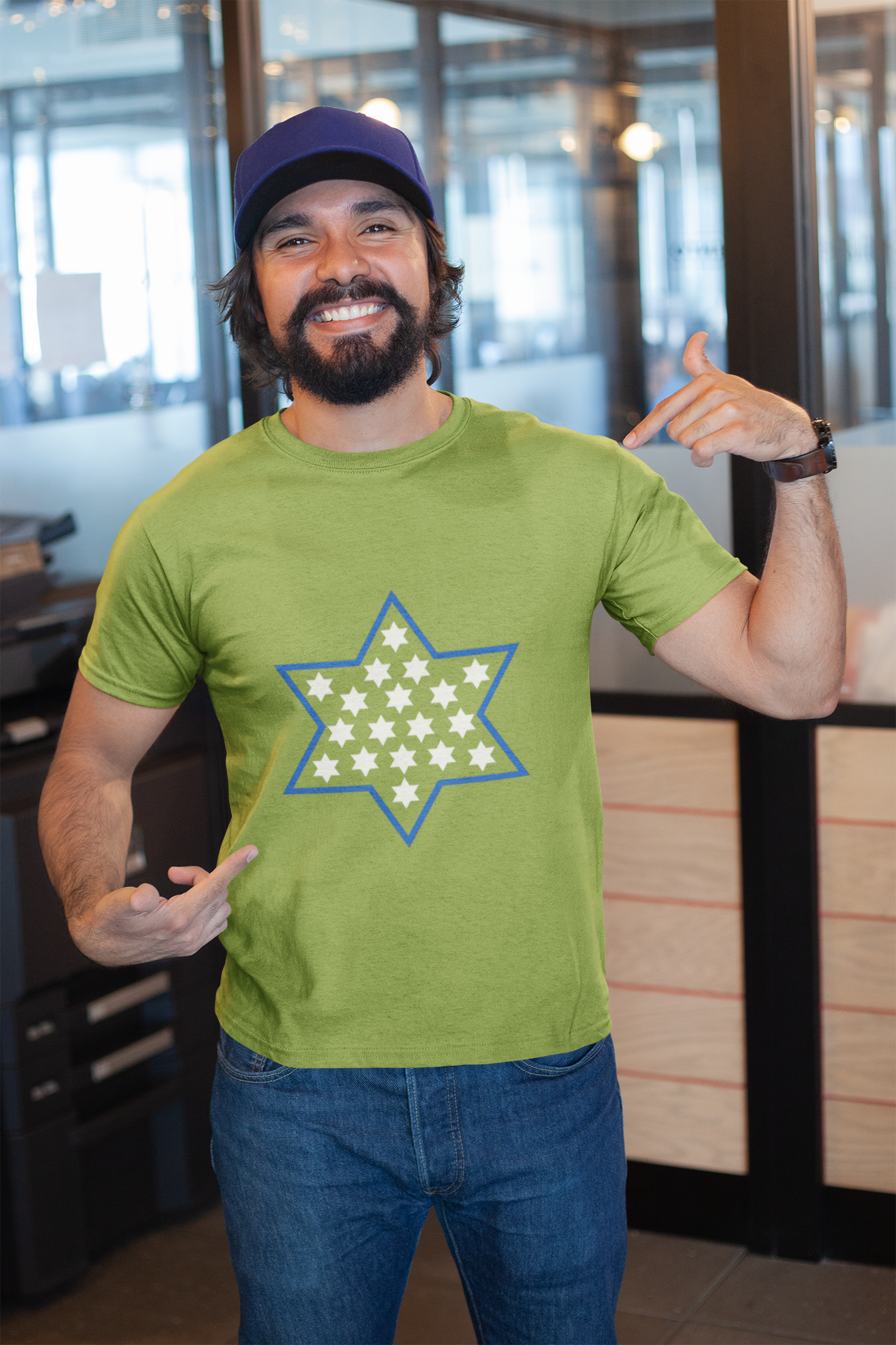 Stylish Unisex Heavy Cotton Modern Magen David Mosaic T-Shirt-Clean Star of David Design in Multiple Colors-Stand with Israel