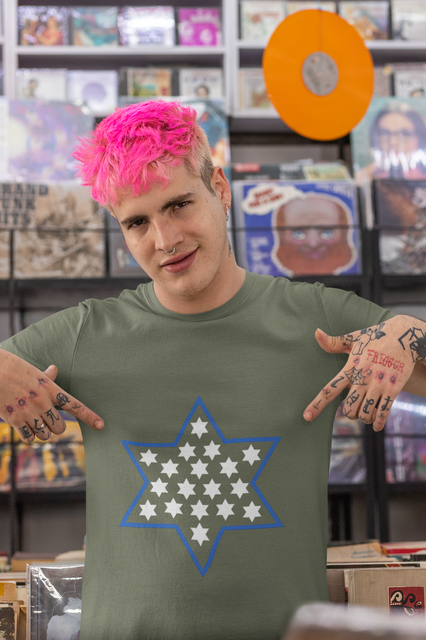 Stylish Unisex Heavy Cotton Modern Magen David Mosaic T-Shirt-Clean Star of David Design in Multiple Colors-Stand with Israel