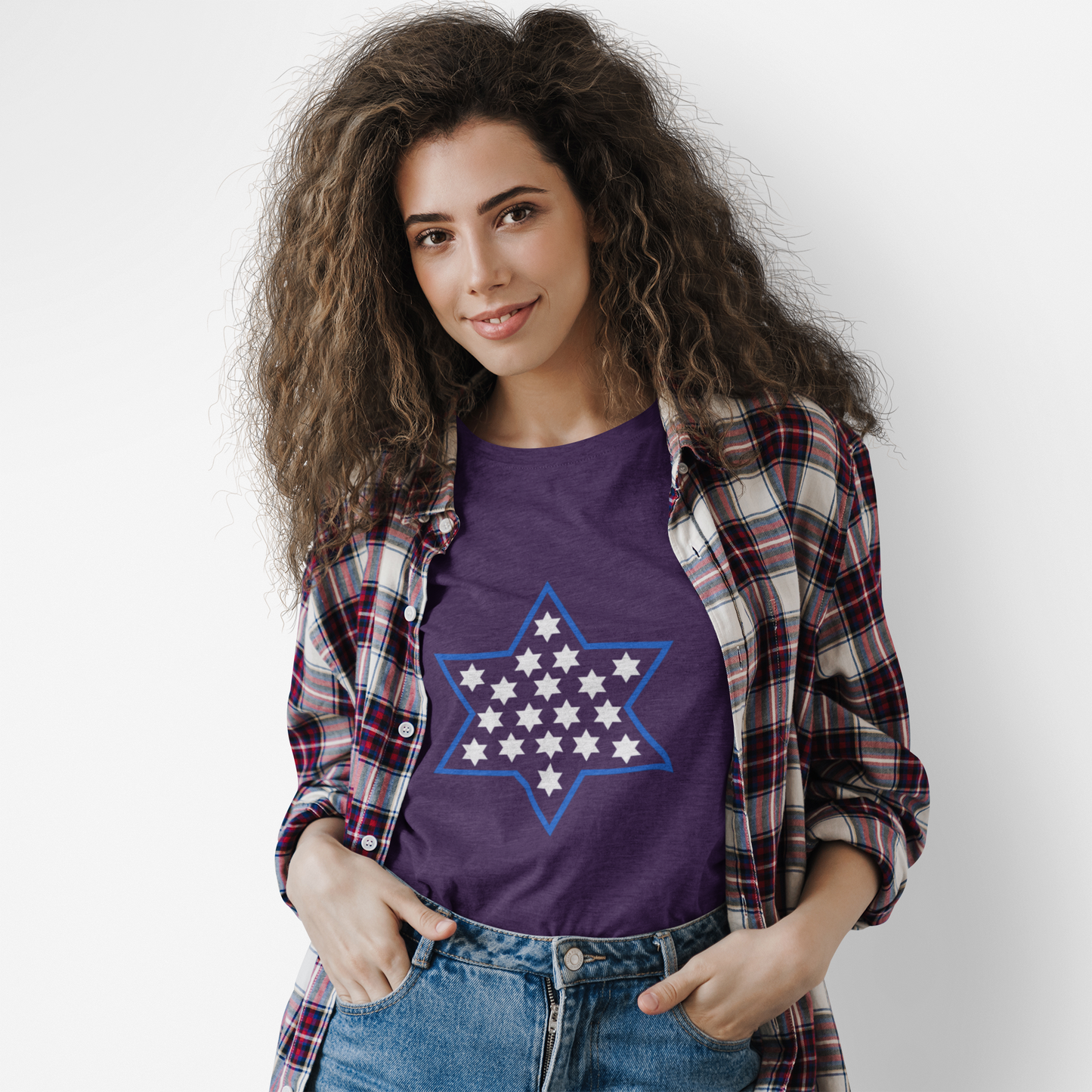 Stylish Unisex Heavy Cotton Modern Magen David Mosaic T-Shirt-Clean Star of David Design in Multiple Colors-Stand with Israel