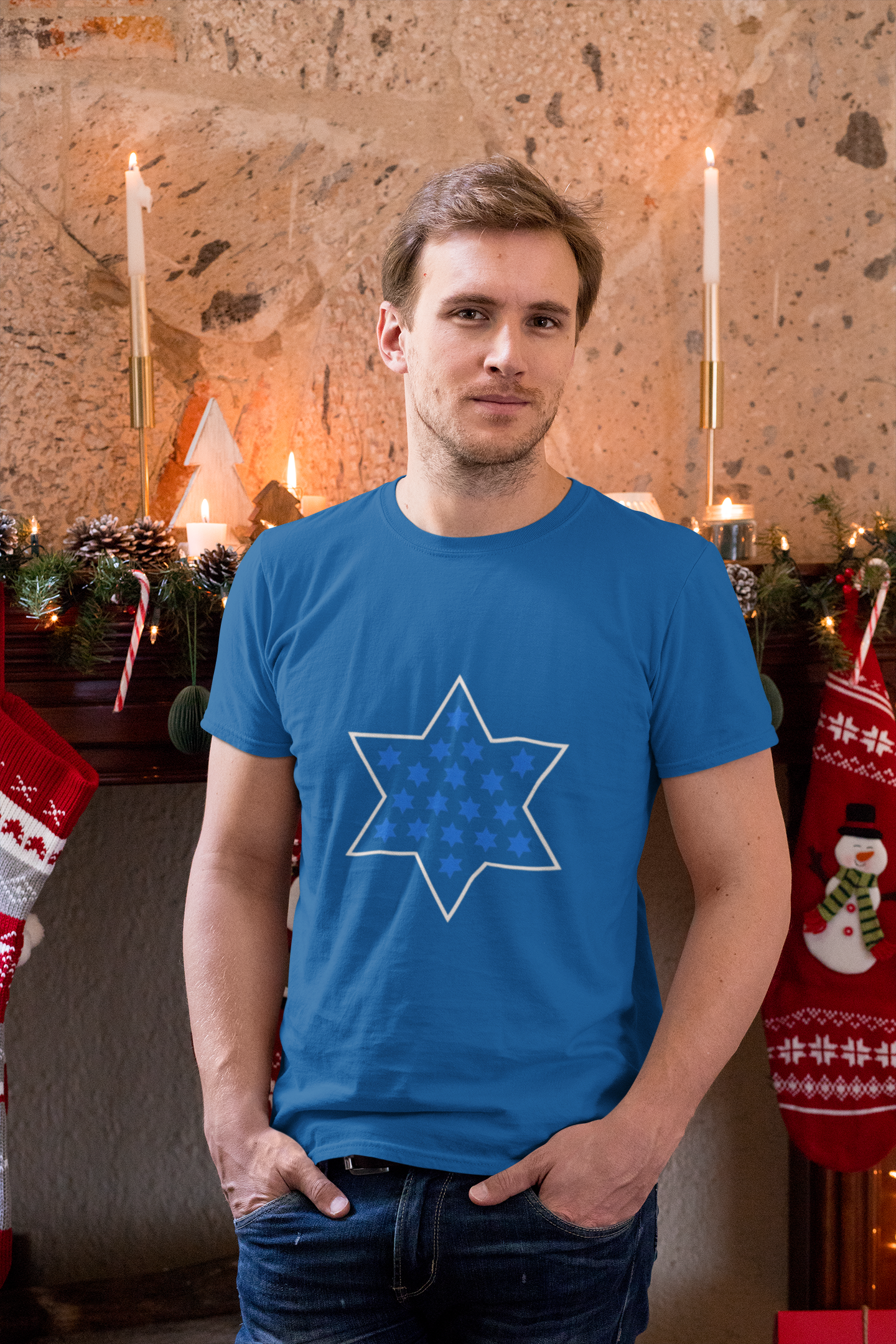 Unisex Heavy Cotton Modern Magen David Mosaic T-Shirt-Clean Star of David Design in Multiple Colors-Stand with Israel