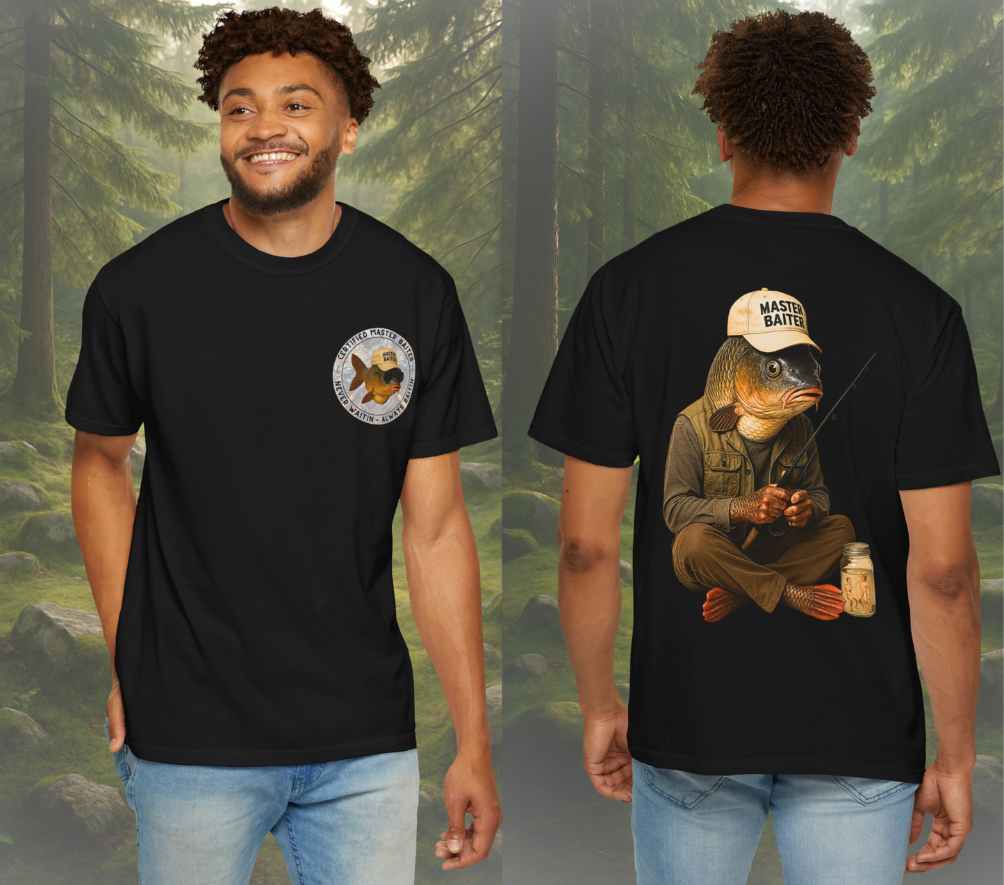 Certified Master Baiter Shirt - Funny Fishing T-Shirt for Men-Hilarious Fisherman Gift -Dad Joke Tee - Angler Humor Fathers Day Gift Idea