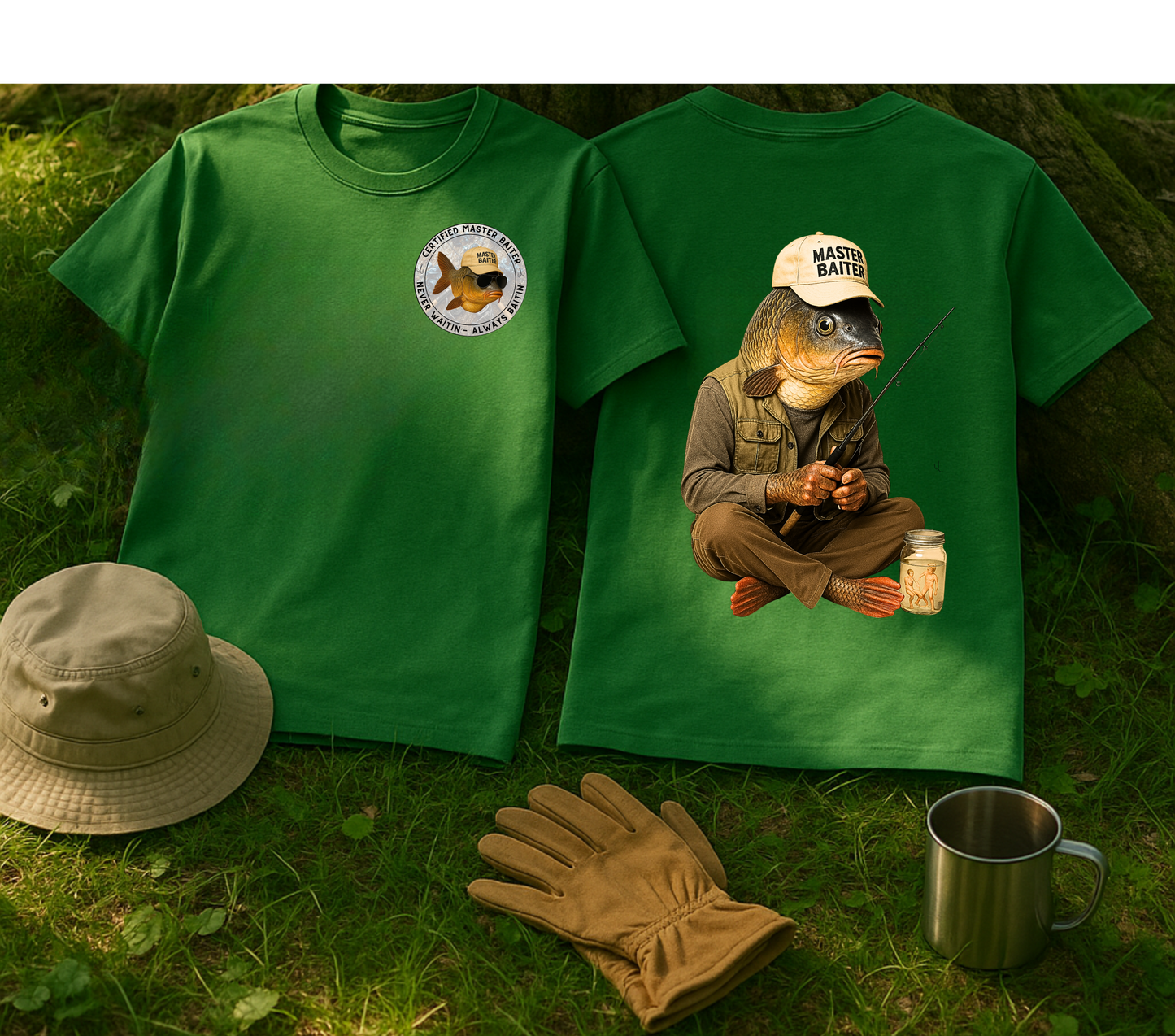 Certified Master Baiter Shirt - Funny Fishing T-Shirt for Men-Hilarious Fisherman Gift -Dad Joke Tee - Angler Humor Fathers Day Gift Idea