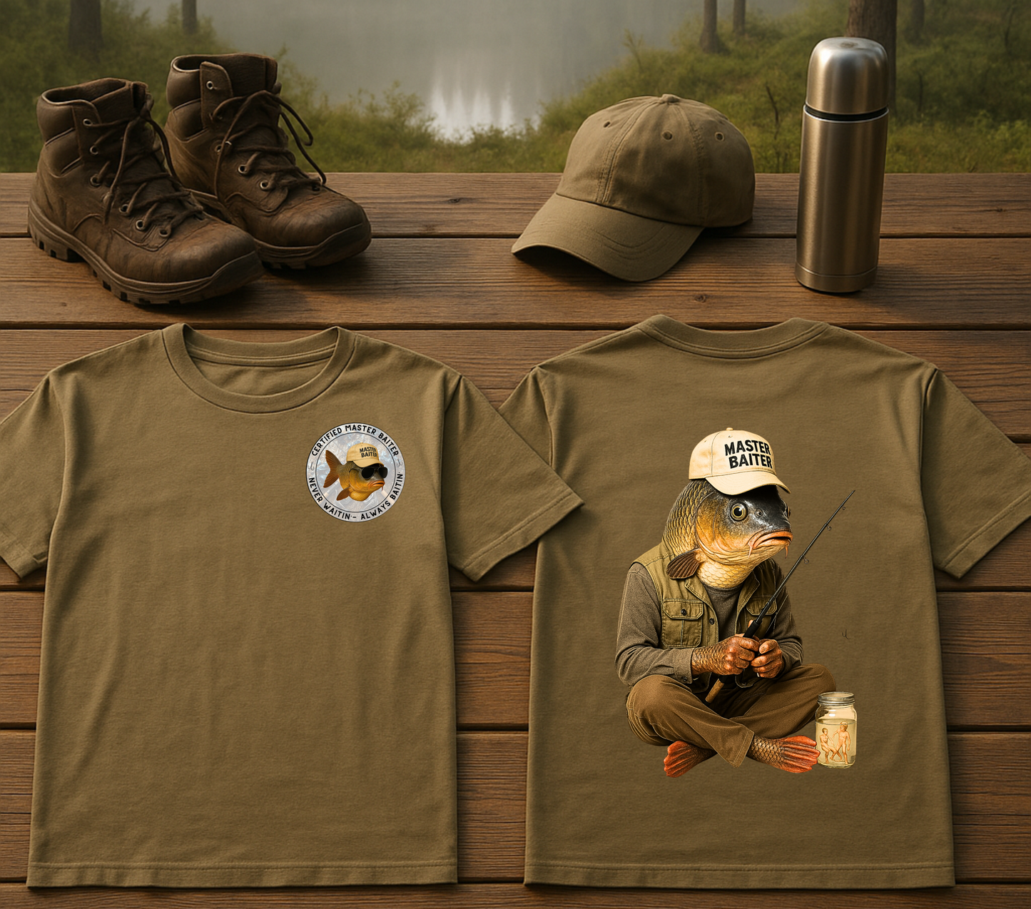 Certified Master Baiter Shirt - Funny Fishing T-Shirt for Men-Hilarious Fisherman Gift -Dad Joke Tee - Angler Humor Fathers Day Gift Idea
