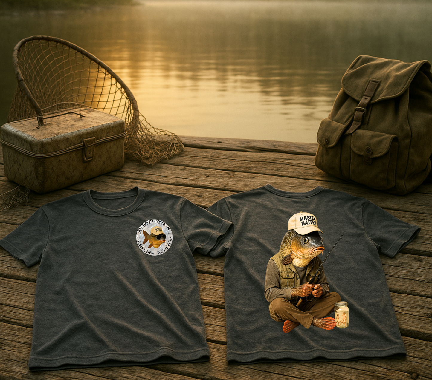 Certified Master Baiter Shirt - Funny Fishing T-Shirt for Men-Hilarious Fisherman Gift -Dad Joke Tee - Angler Humor Fathers Day Gift Idea