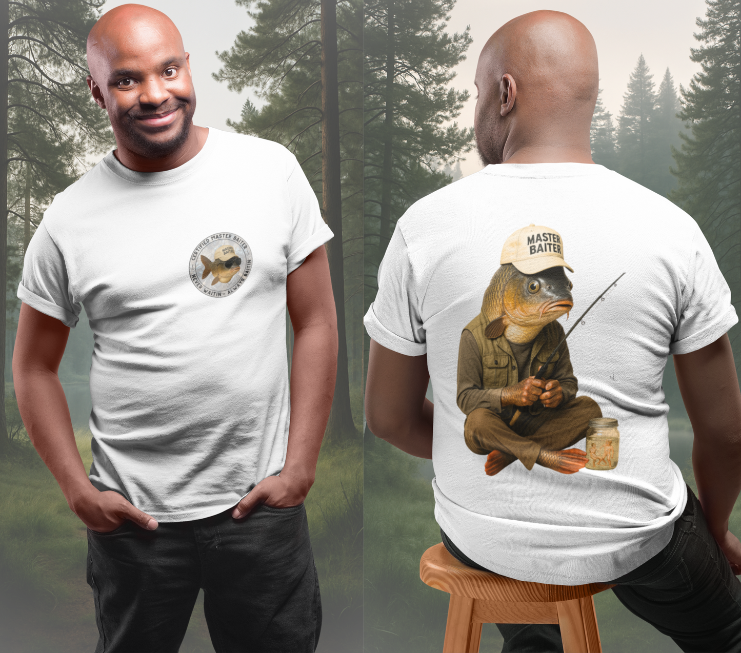 Certified Master Baiter Shirt - Funny Fishing T-Shirt for Men-Hilarious Fisherman Gift -Dad Joke Tee - Angler Humor Fathers Day Gift Idea