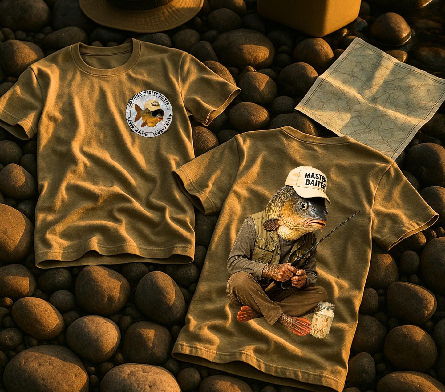 Certified Master Baiter Shirt - Funny Fishing T-Shirt for Men-Hilarious Fisherman Gift -Dad Joke Tee - Angler Humor Fathers Day Gift Idea