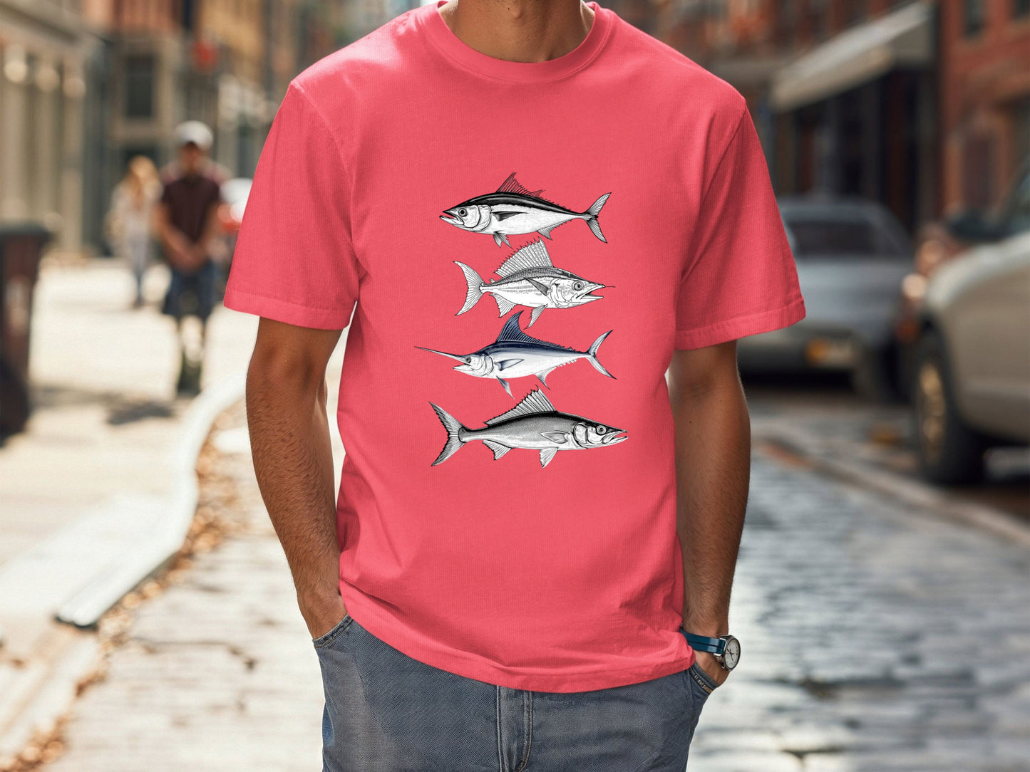 Saltwater Legends Tee-Retro Ink Ocean Fishing Shirt for Men,Hand-Drawn Mahi Mahi,Yellowfin, Marlin, Barracuda Fisherman Gift Comfort Colors®