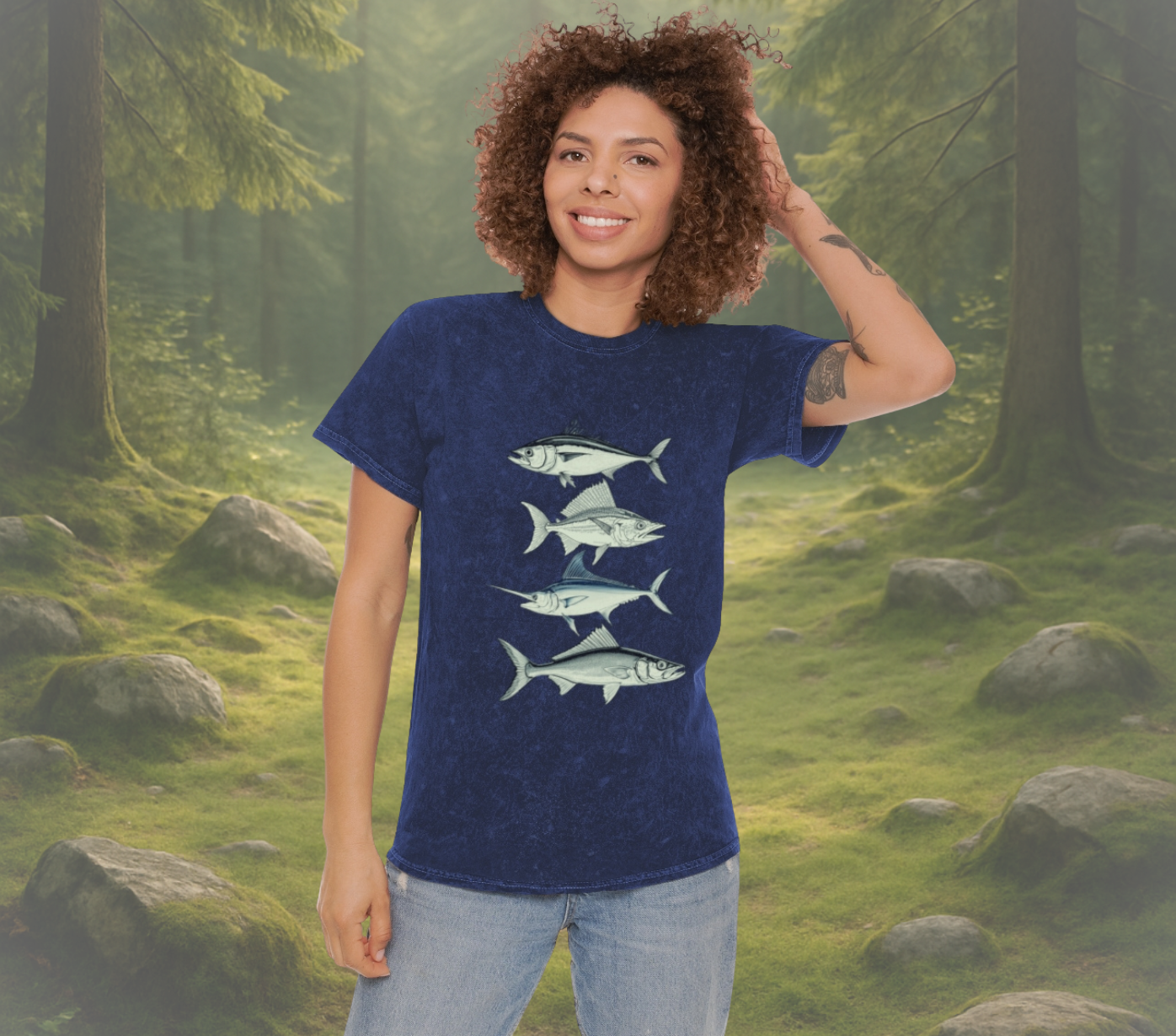 Saltwater Legends Unisex T-Shirt Mahi, Yellowfin, Marlin,Barracuda Retro Fish Tee-Vintage Hand-Drawn Ocean Fishing Shirt- Mineral Wash