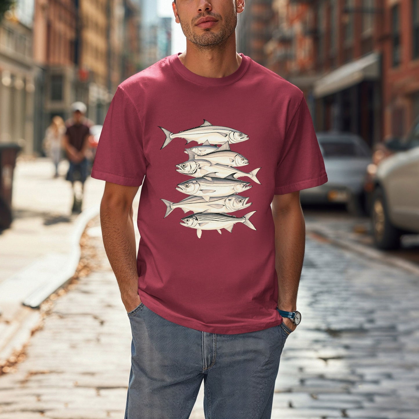 Vintage Saltwater Catch T-Shirt-7 Ocean Game Fish in Retro Ink -Unisex Fisherman's Heritage Tee- Hand-Drawn Deep Sea Collection