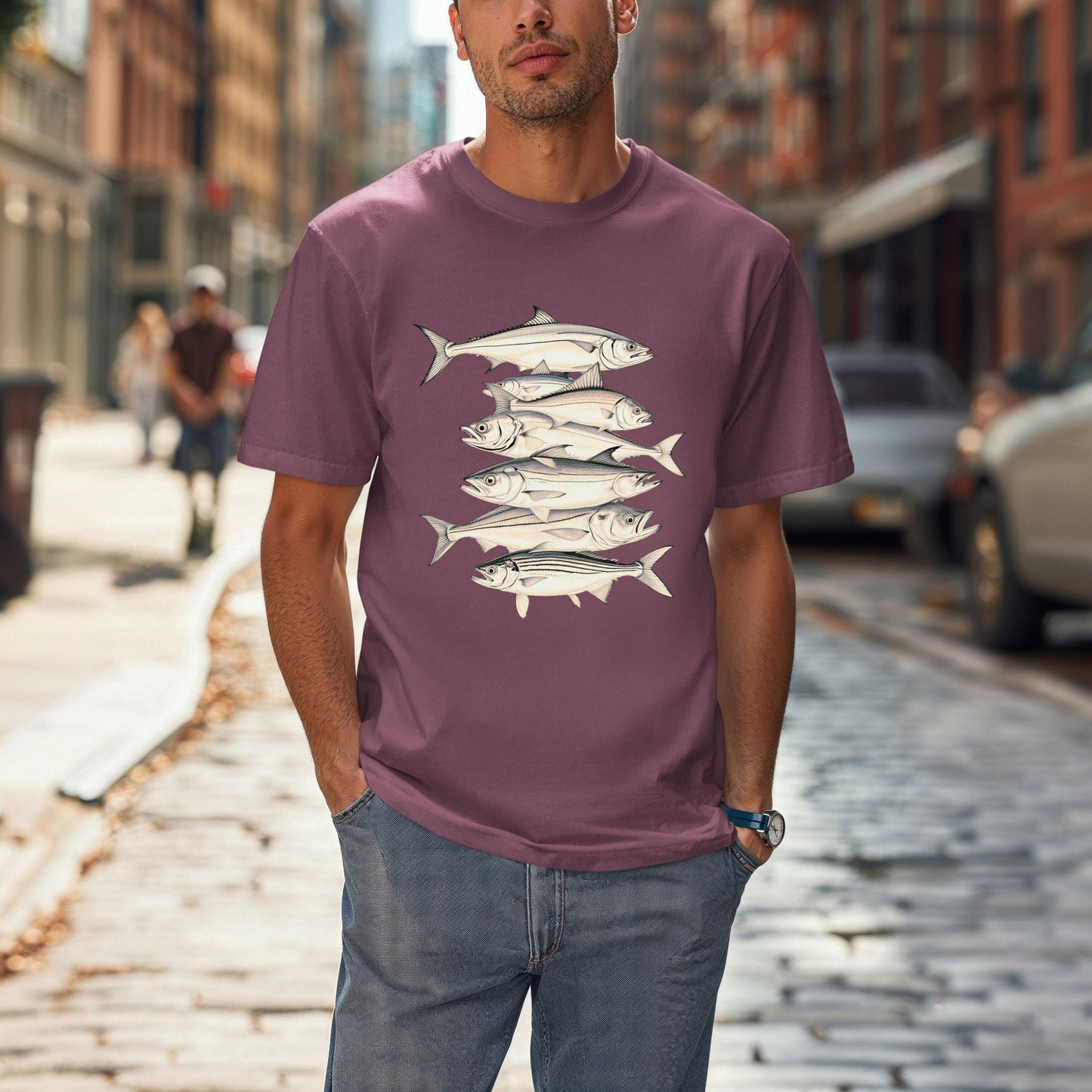 Vintage Saltwater Catch T-Shirt-7 Ocean Game Fish in Retro Ink -Unisex Fisherman's Heritage Tee- Hand-Drawn Deep Sea Collection