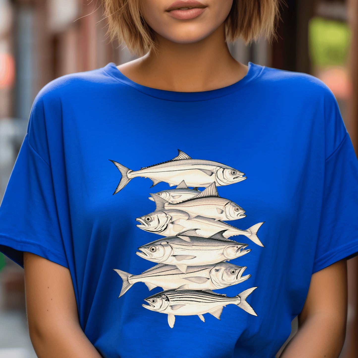 Vintage Saltwater Catch T-Shirt-7 Ocean Game Fish in Retro Ink -Unisex Fisherman's Heritage Tee- Hand-Drawn Deep Sea Collection