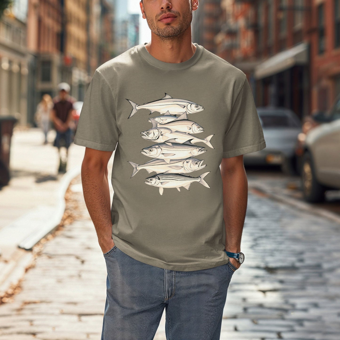 Vintage Saltwater Catch T-Shirt-7 Ocean Game Fish in Retro Ink -Unisex Fisherman's Heritage Tee- Hand-Drawn Deep Sea Collection