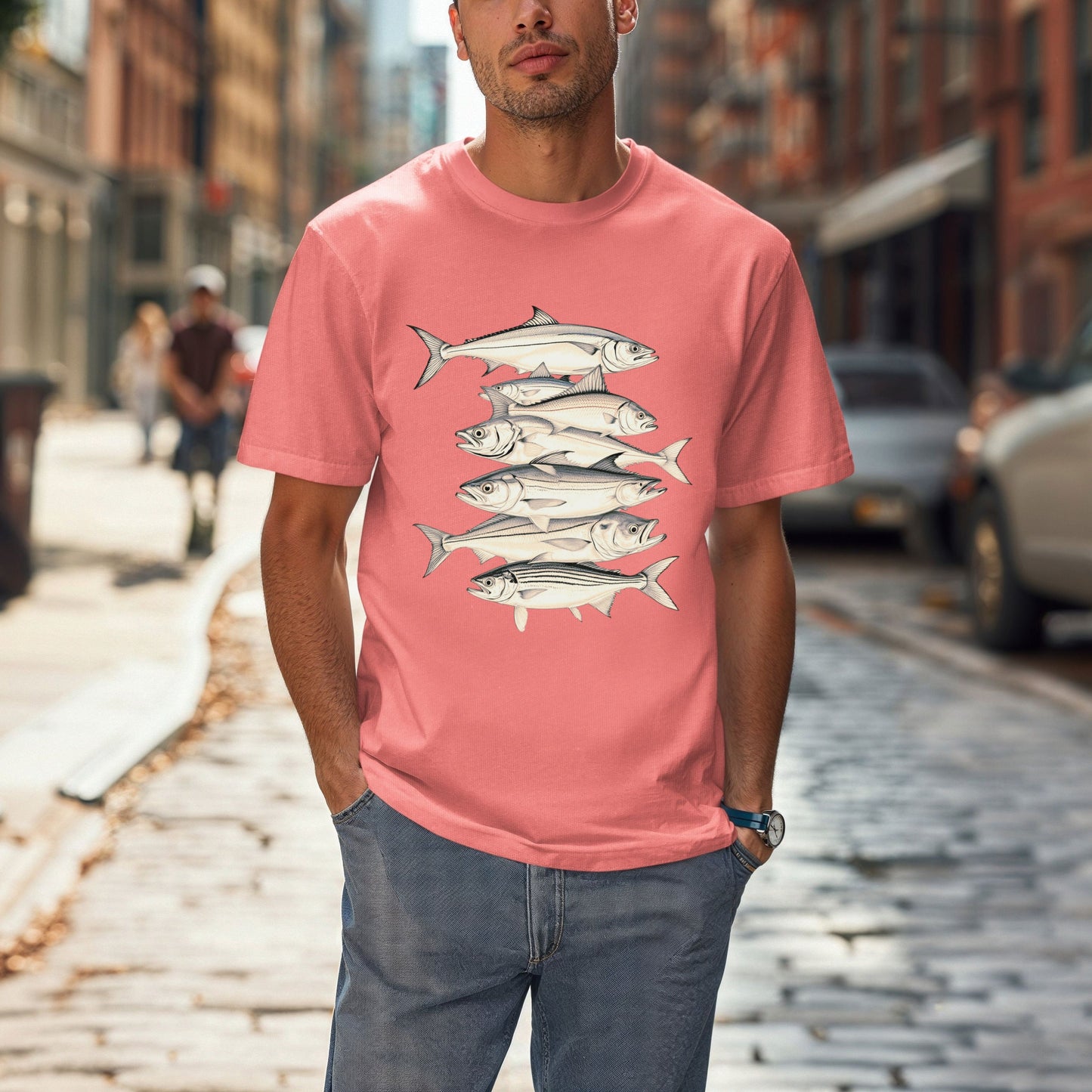 Vintage Saltwater Catch T-Shirt-7 Ocean Game Fish in Retro Ink -Unisex Fisherman's Heritage Tee- Hand-Drawn Deep Sea Collection
