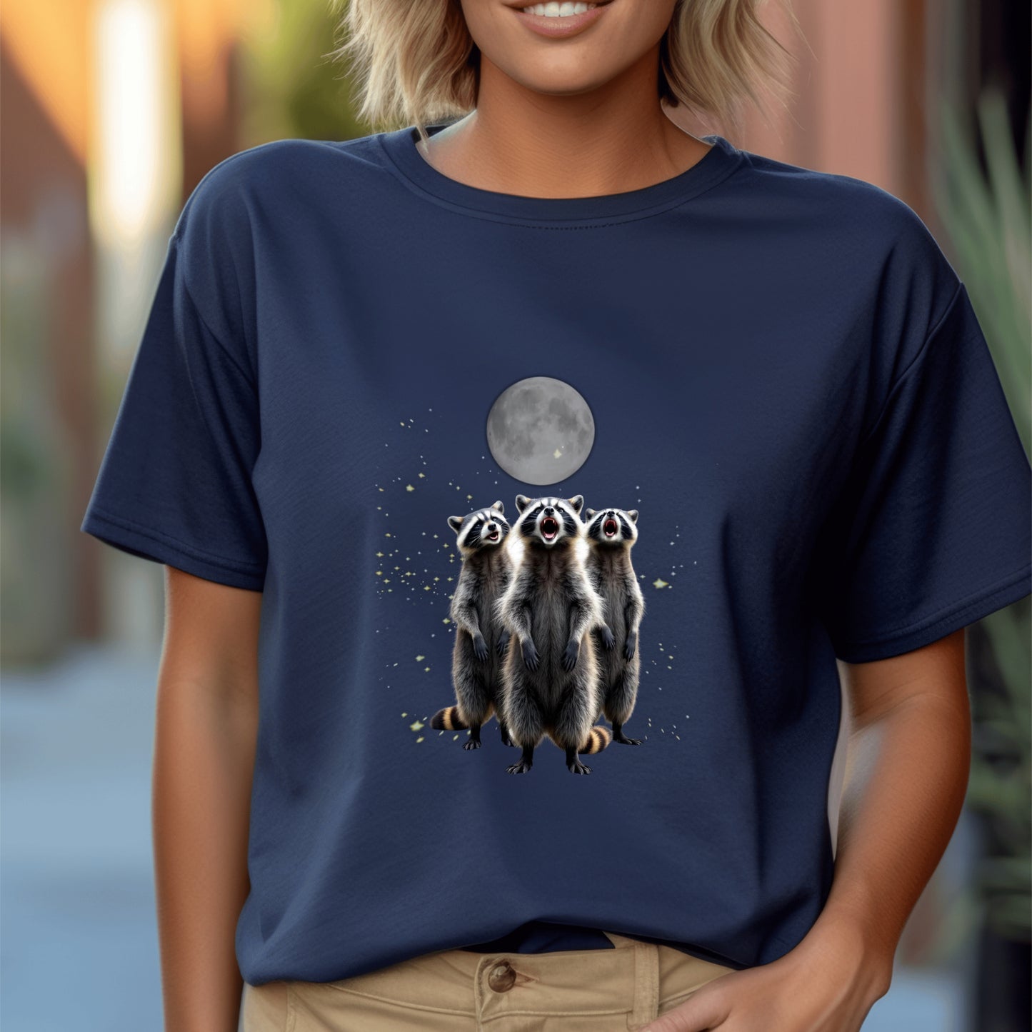 Moonlit Raccoon T-Shirt, Three Raccoons Screaming Unisex Animal Tee, Nature Lover Gift, Absurd Animal Meme,Vintage Retro Funny Raccoon Shirt