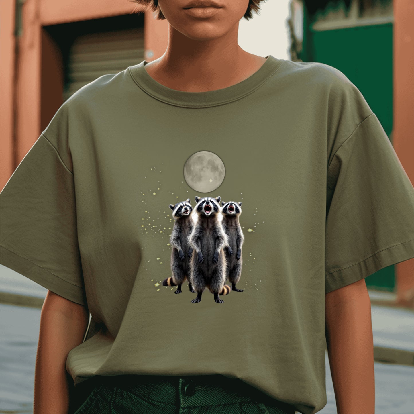 Moonlit Raccoon T-Shirt, Three Raccoons Screaming Unisex Animal Tee, Nature Lover Gift, Absurd Animal Meme,Vintage Retro Funny Raccoon Shirt