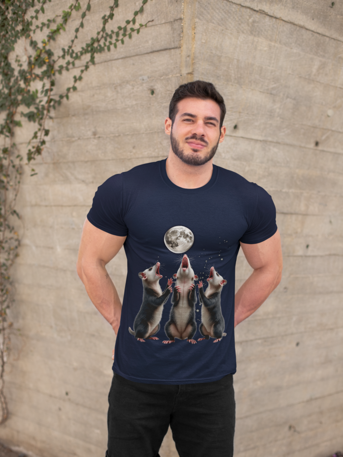 Three Howling Possums Moon Shirt- Funny Vintage Opossum Tee, Retro Howling Possum Unisex T- Shirt, Weird Animal Party Gift Cotton Tee