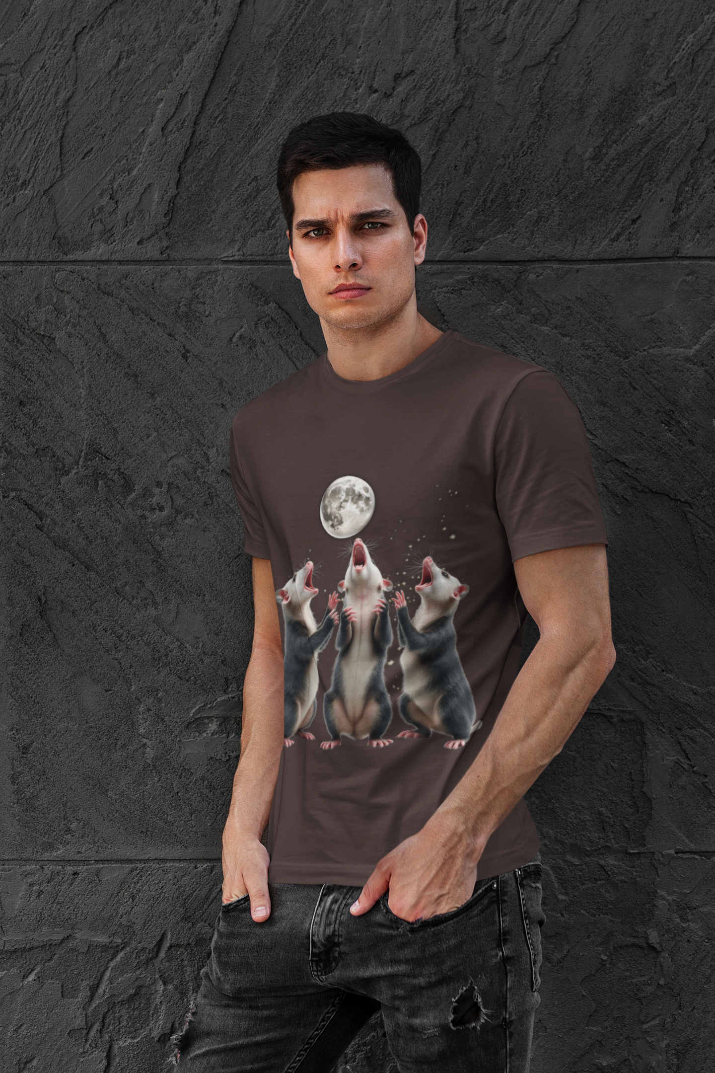 Three Howling Possums Moon Shirt- Funny Vintage Opossum Tee, Retro Howling Possum Unisex T- Shirt, Weird Animal Party Gift Cotton Tee