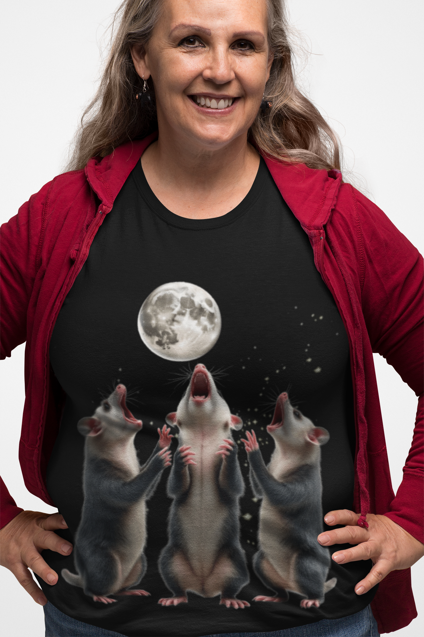 Three Howling Possums Moon Shirt- Funny Vintage Opossum Tee, Retro Howling Possum Unisex T- Shirt, Weird Animal Party Gift Cotton Tee