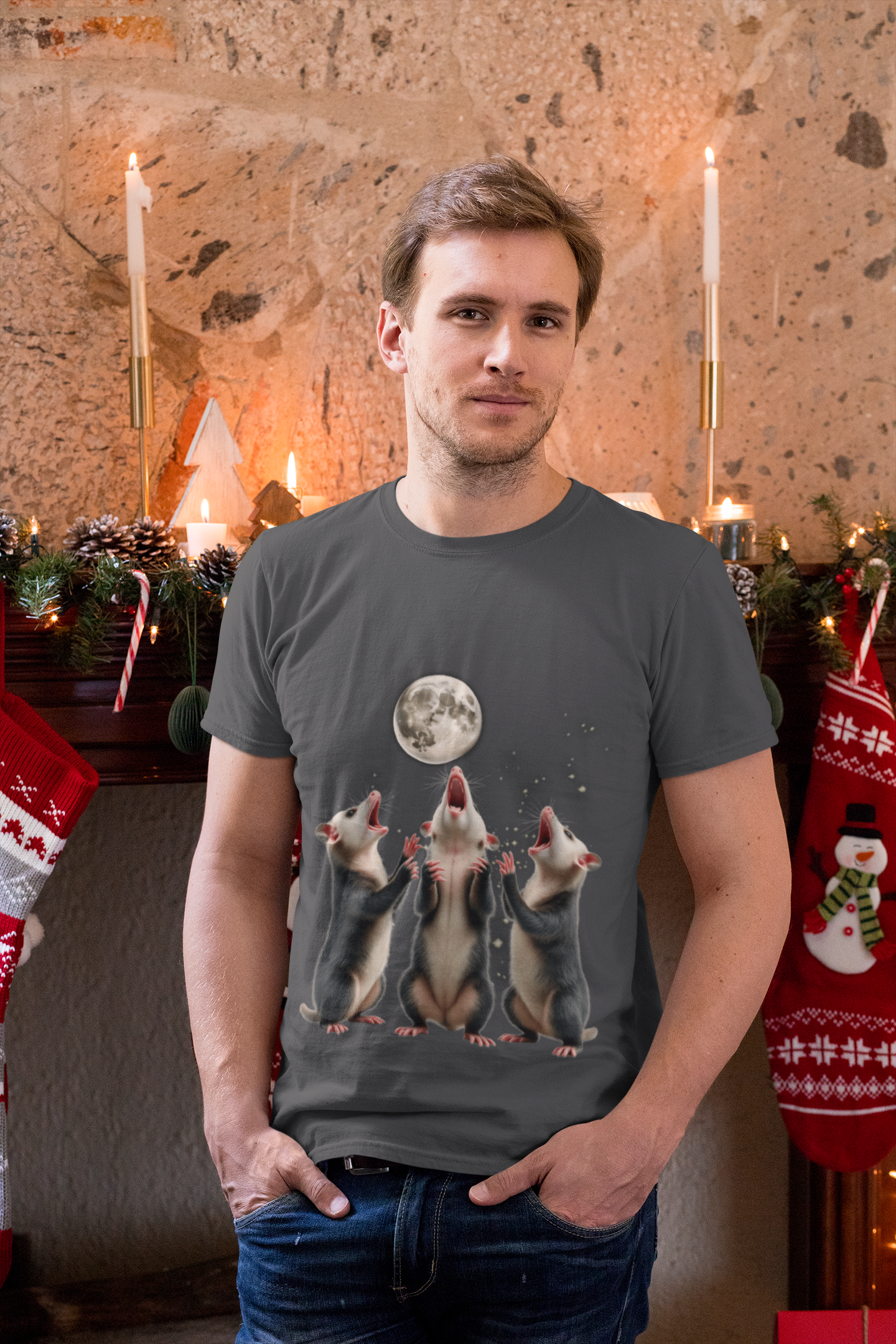 Three Howling Possums Moon Shirt- Funny Vintage Opossum Tee, Retro Howling Possum Unisex T- Shirt, Weird Animal Party Gift Cotton Tee