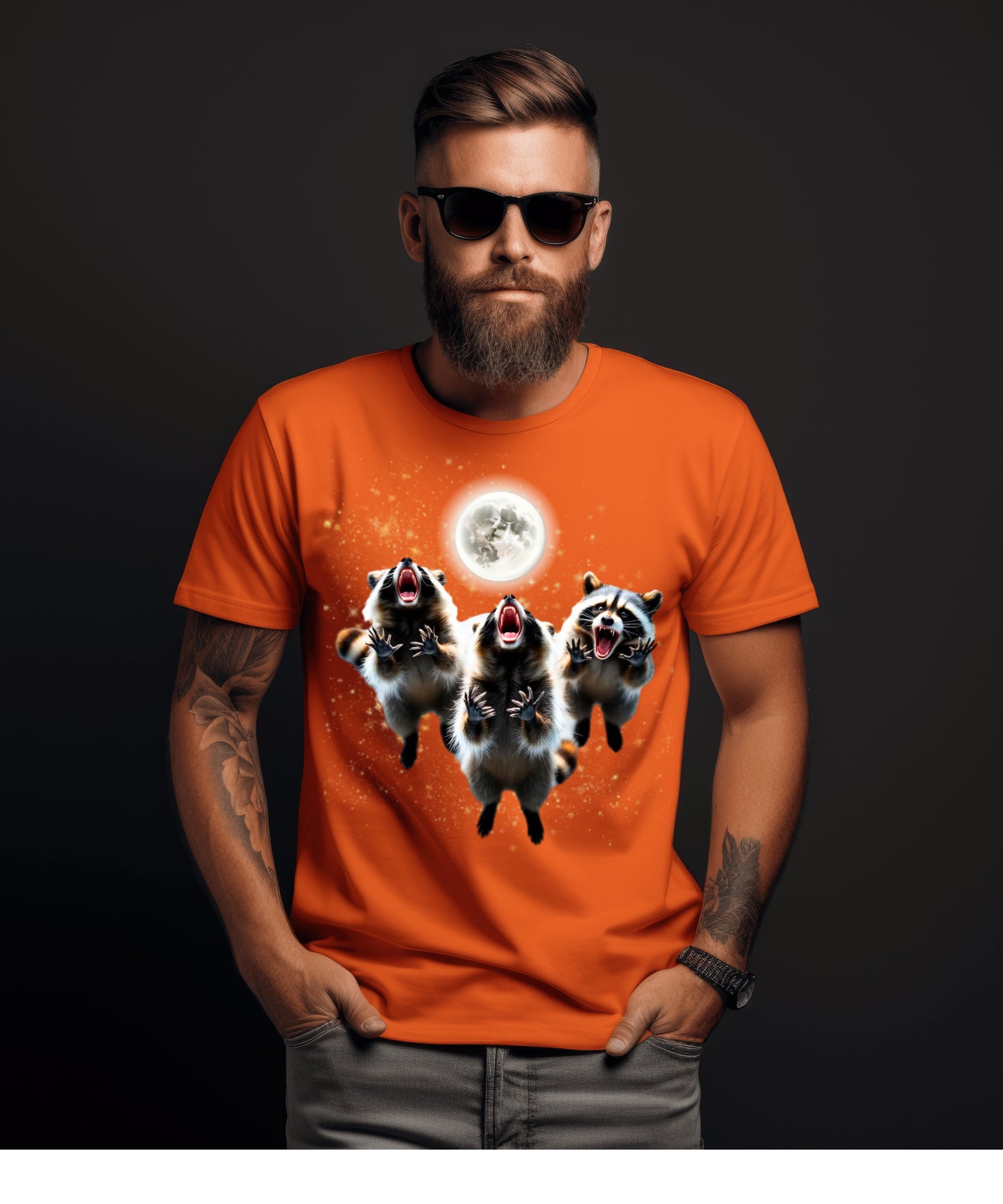 Three Raccoons Howling at the Moon Raising Paws Shirt,Midnight Raccoon Cult Tee,Full Moon Party Animal Washed T-shirt, Silly Nature Lover Gift
