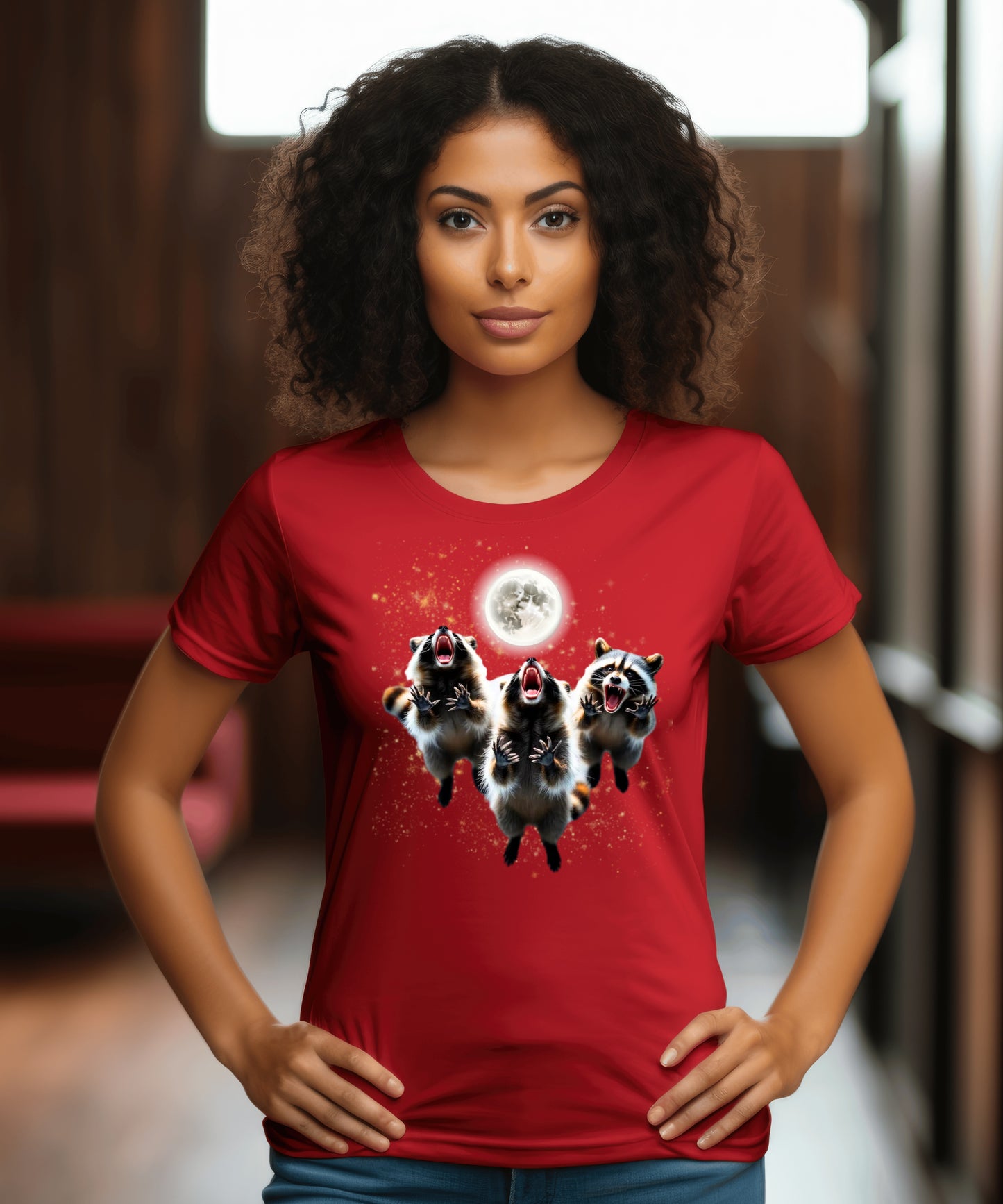 Three Raccoons Howling at the Moon Raising Paws Shirt,Midnight Raccoon Cult Tee,Full Moon Party Animal Washed T-shirt, Silly Nature Lover Gift
