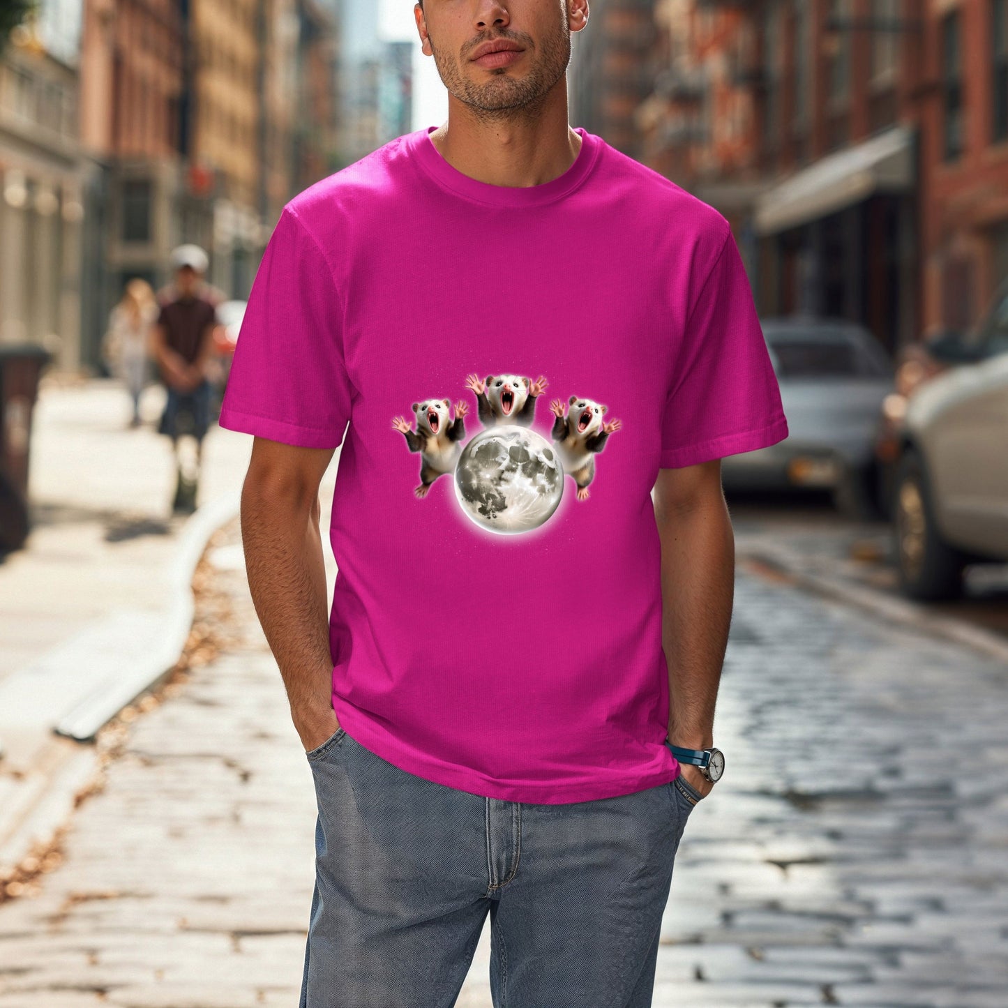 Three Screaming Possums Howling at the Moon Shirt- Funny Vintage Opossum Tee, Retro Howling Possum Unisex Washed  T- Shirt, Weird Animal Party Gift