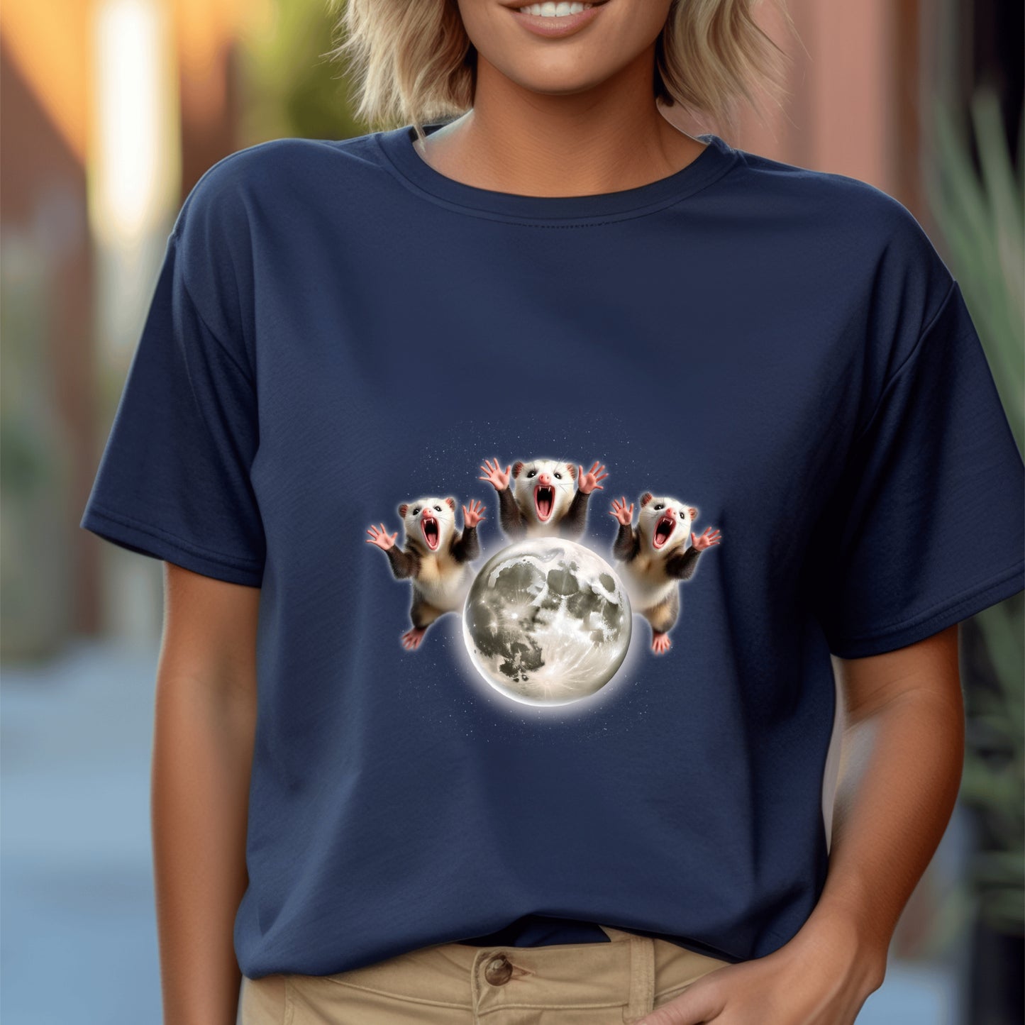 Three Screaming Possums Howling at the Moon Shirt- Funny Vintage Opossum Tee, Retro Howling Possum Unisex Washed  T- Shirt, Weird Animal Party Gift
