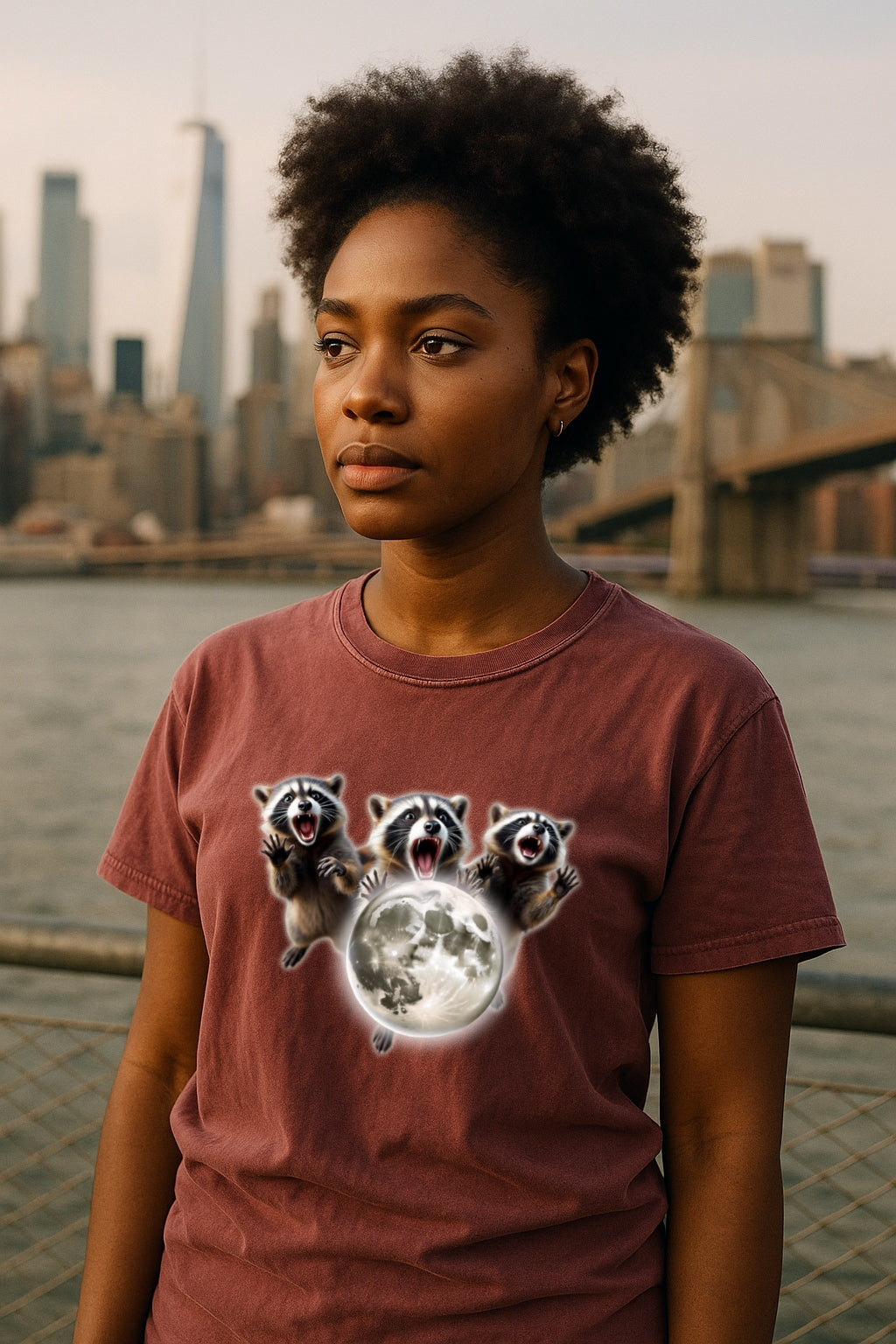 Three Raccoons Howling at the Moon- Midnight Screaming at the Moon, Full Moon Party Animal  Washed T-shirt, Silly Nature Lover Gift