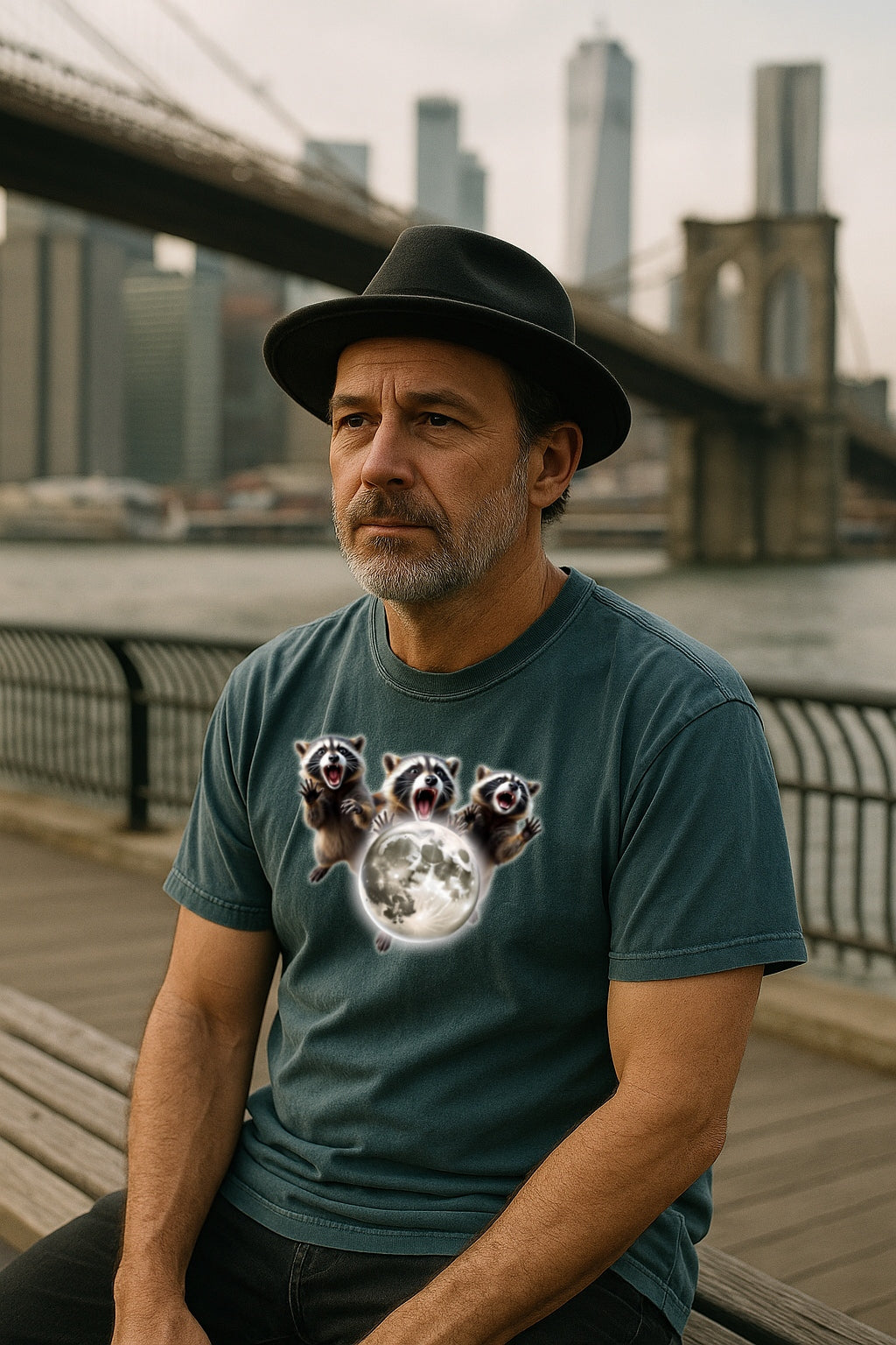 Three Raccoons Howling at the Moon- Midnight Screaming at the Moon, Full Moon Party Animal  Washed T-shirt, Silly Nature Lover Gift
